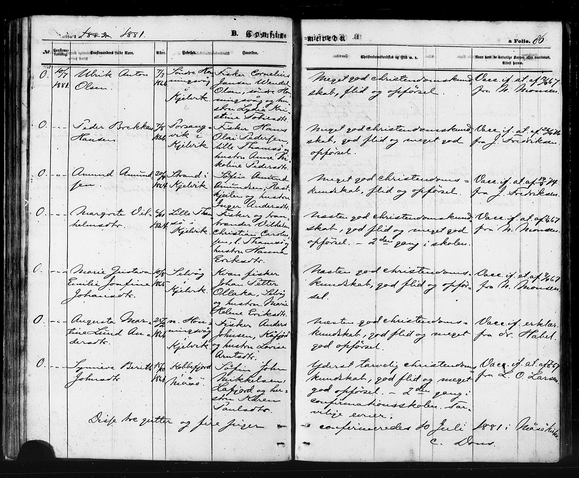 Måsøy sokneprestkontor, SATØ/S-1348/H/Ha/L0006kirke: Parish register (official) no. 6, 1861-1886, p. 86