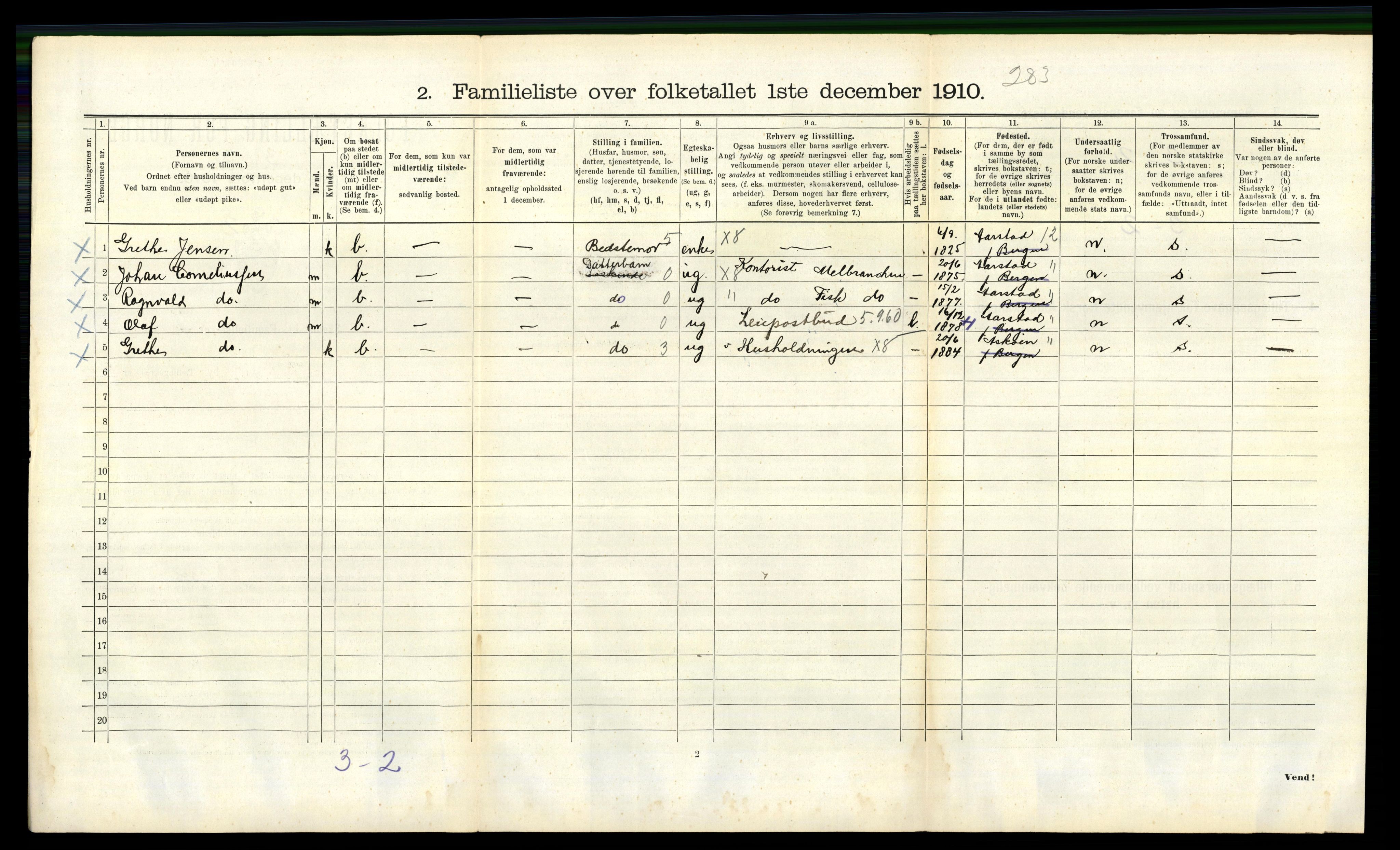 RA, 1910 census for Bergen, 1910, p. 2894