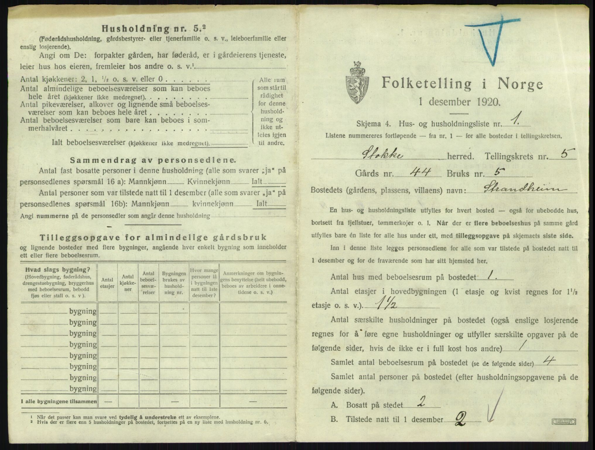 SAKO, 1920 census for Stokke, 1920, p. 983