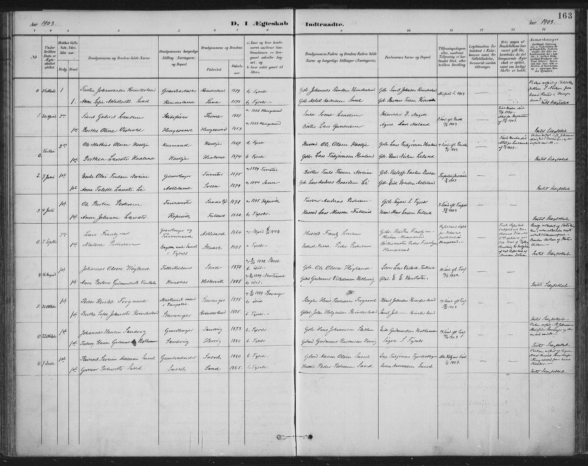 Tysvær sokneprestkontor, SAST/A -101864/H/Ha/Haa/L0008: Parish register (official) no. A 8, 1897-1918, p. 163