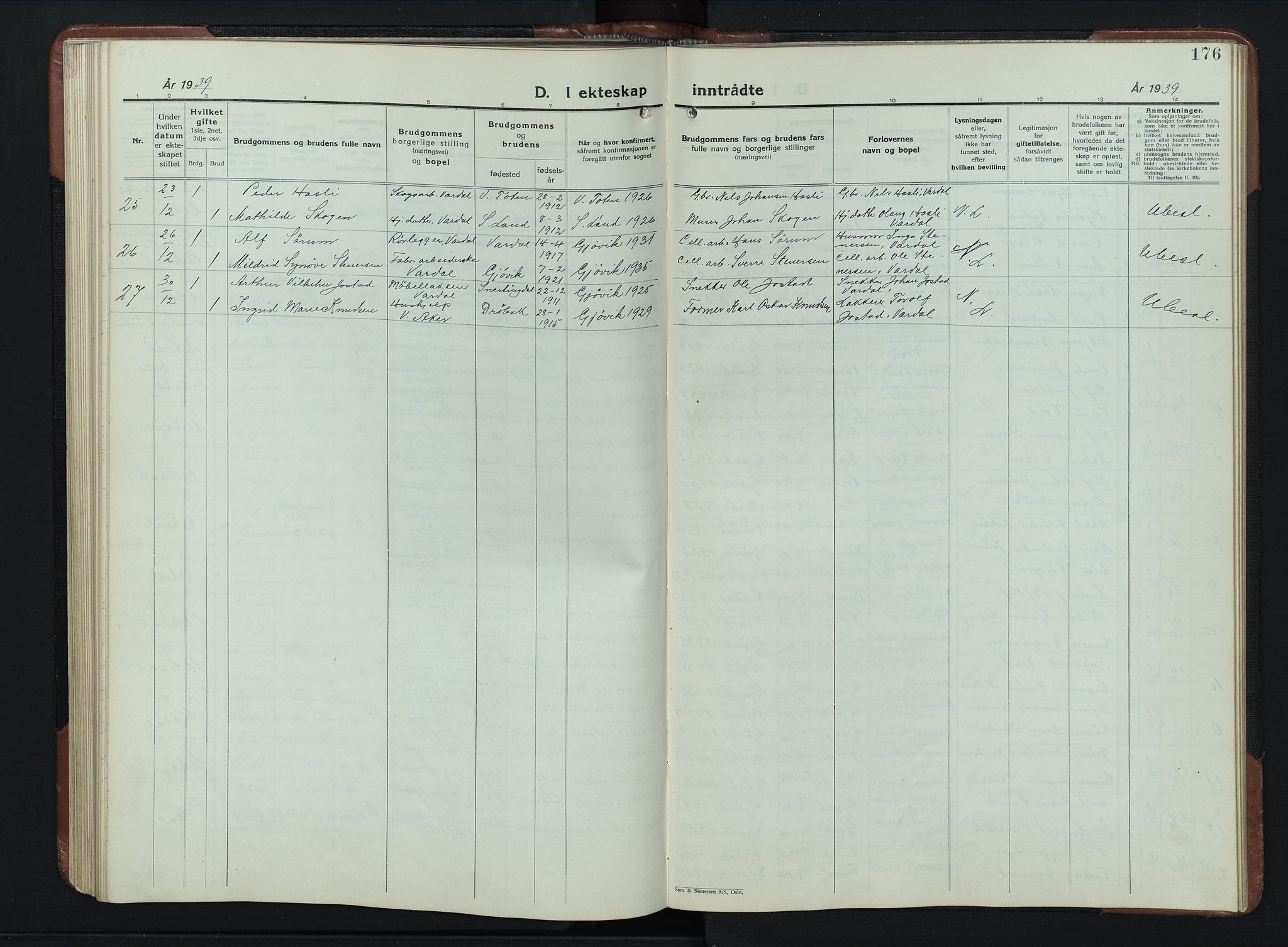 Vardal prestekontor, SAH/PREST-100/H/Ha/Hab/L0023: Parish register (copy) no. 23, 1929-1941, p. 176