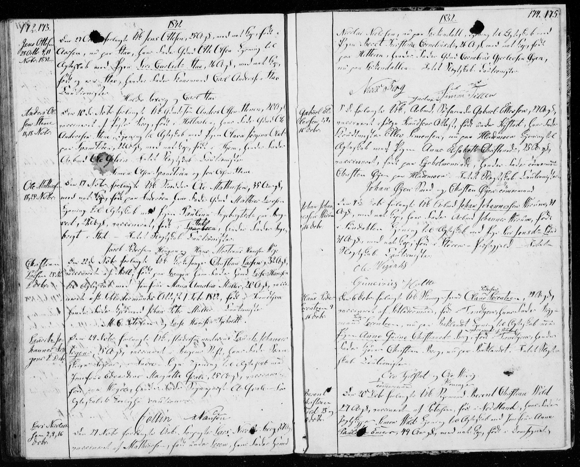Ministerialprotokoller, klokkerbøker og fødselsregistre - Sør-Trøndelag, SAT/A-1456/606/L0295: Banns register no. 606A10, 1815-1833, p. 172-173
