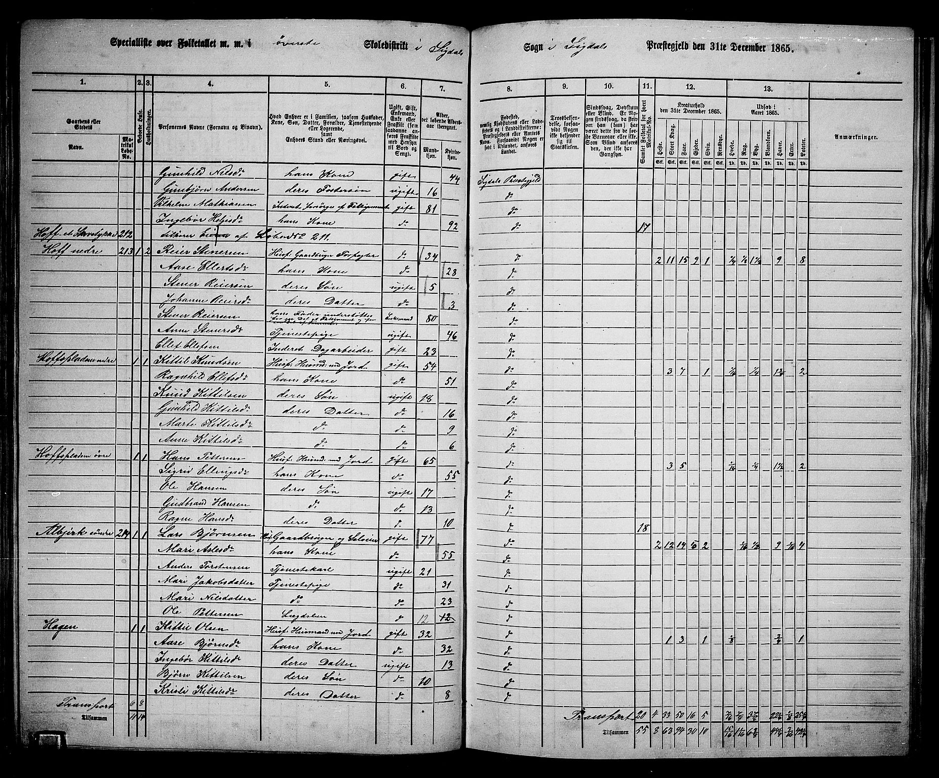 RA, 1865 census for Sigdal, 1865, p. 122