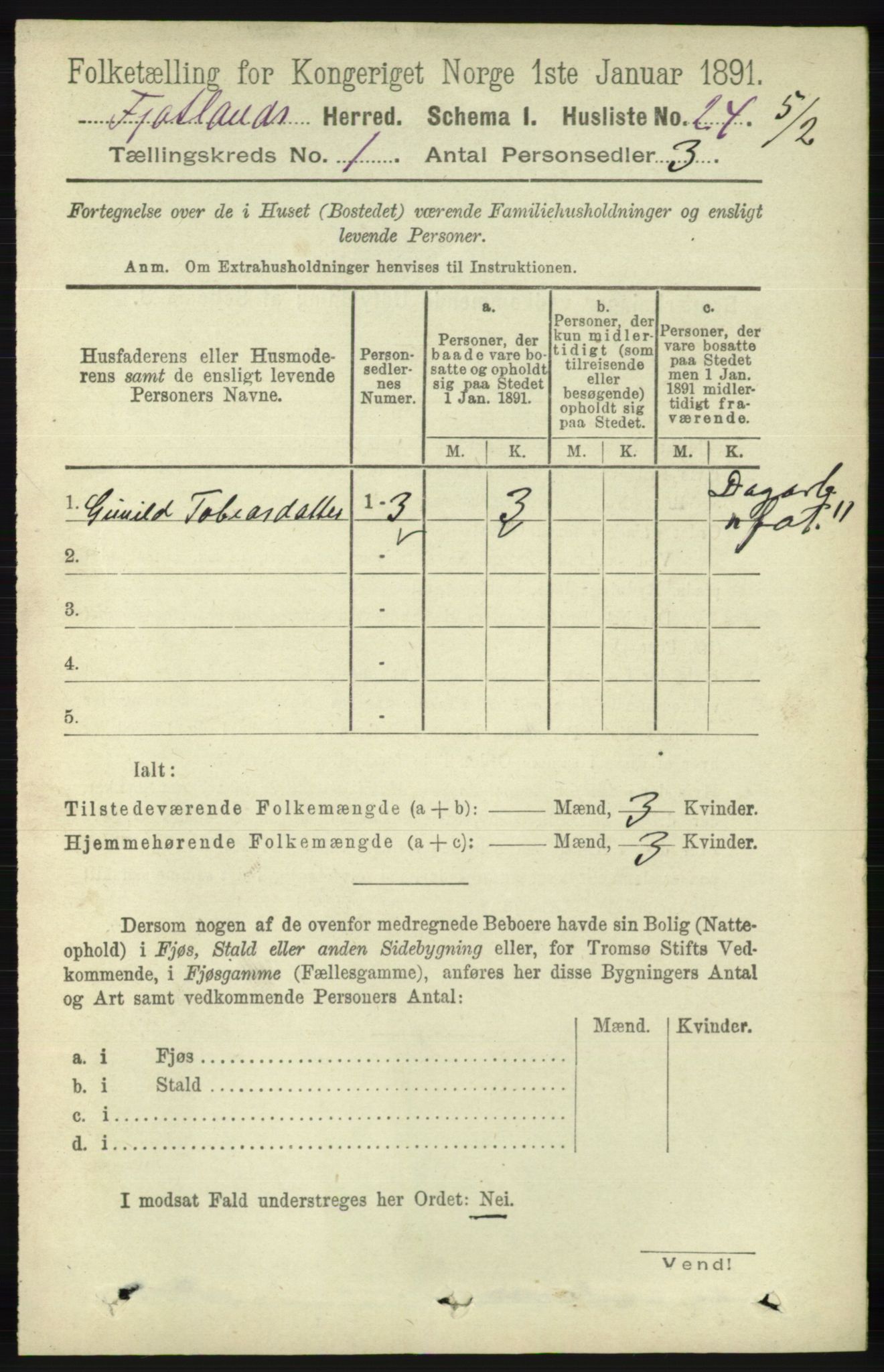 RA, 1891 census for 1036 Fjotland, 1891, p. 48