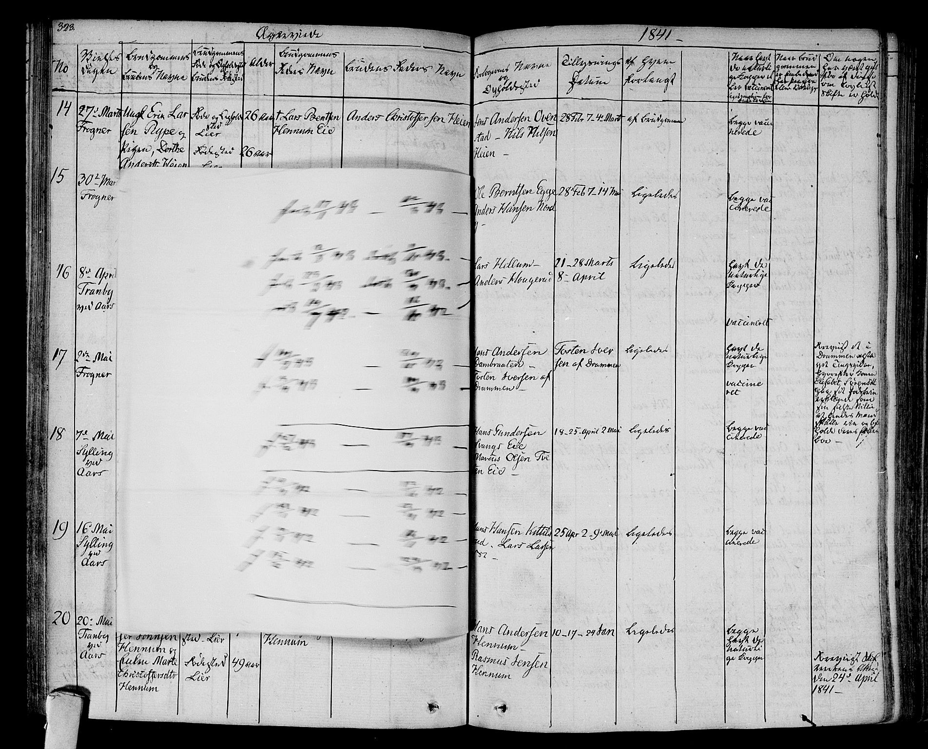 Lier kirkebøker, AV/SAKO-A-230/F/Fa/L0010: Parish register (official) no. I 10, 1827-1843, p. 323