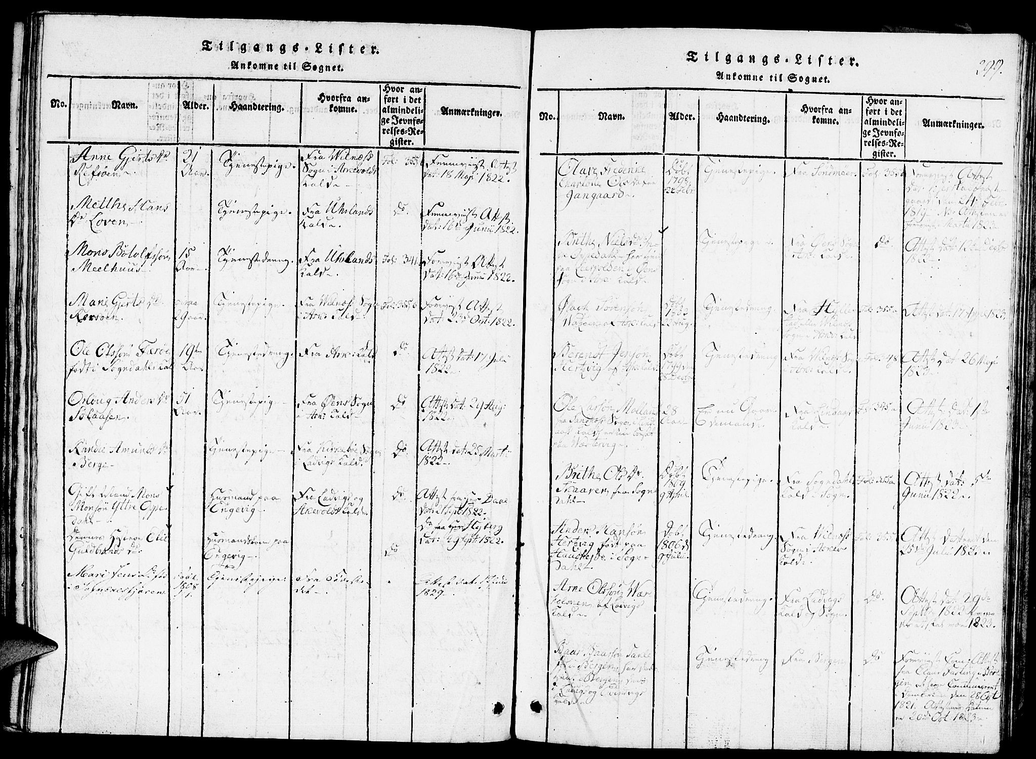 Gulen sokneprestembete, AV/SAB-A-80201/H/Haa/Haaa/L0018: Parish register (official) no. A 18, 1816-1825, p. 299