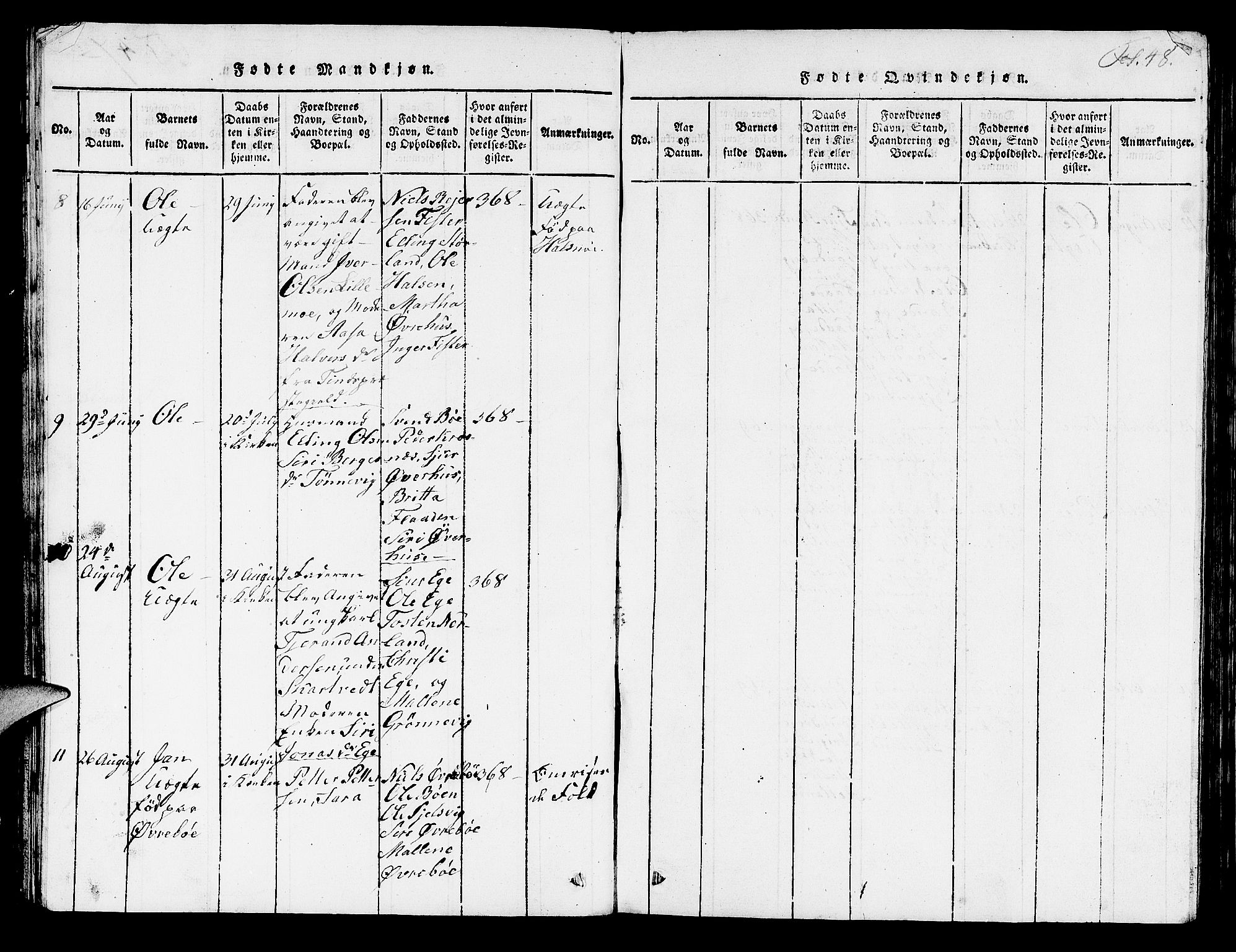 Hjelmeland sokneprestkontor, AV/SAST-A-101843/01/V/L0003: Parish register (copy) no. B 3, 1816-1841, p. 48