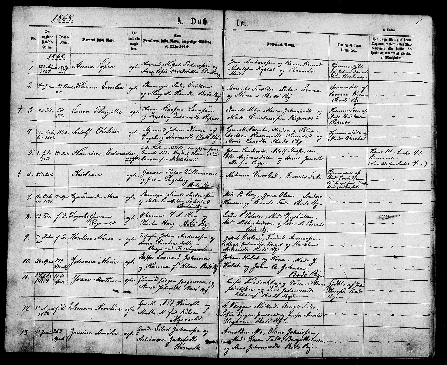 Ministerialprotokoller, klokkerbøker og fødselsregistre - Nordland, SAT/A-1459/801/L0029: Parish register (copy) no. 801C04, 1868-1878, p. 1