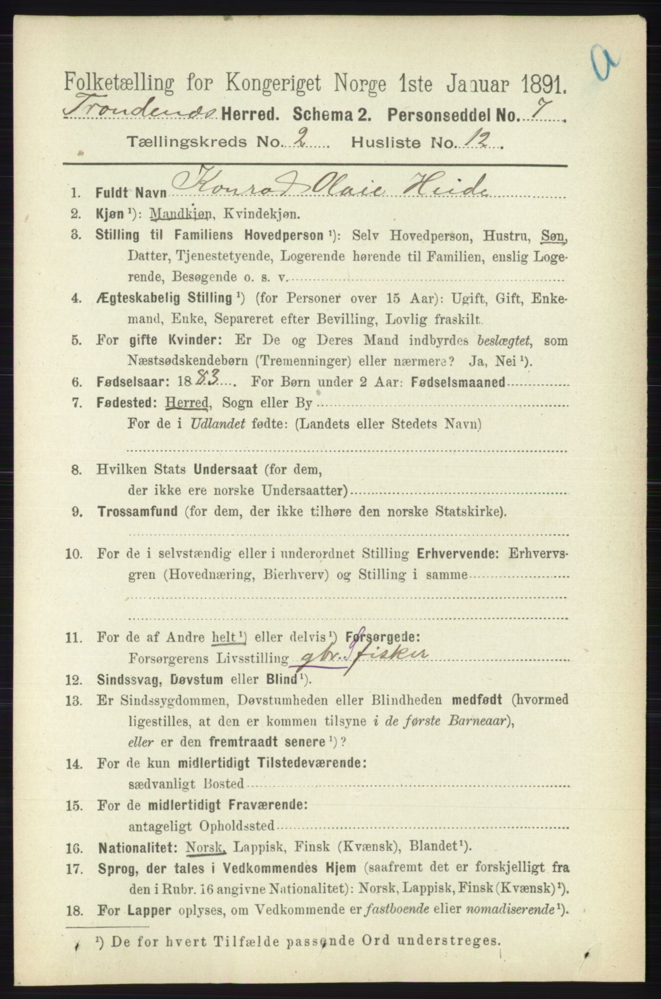 RA, 1891 census for 1914 Trondenes, 1891, p. 734