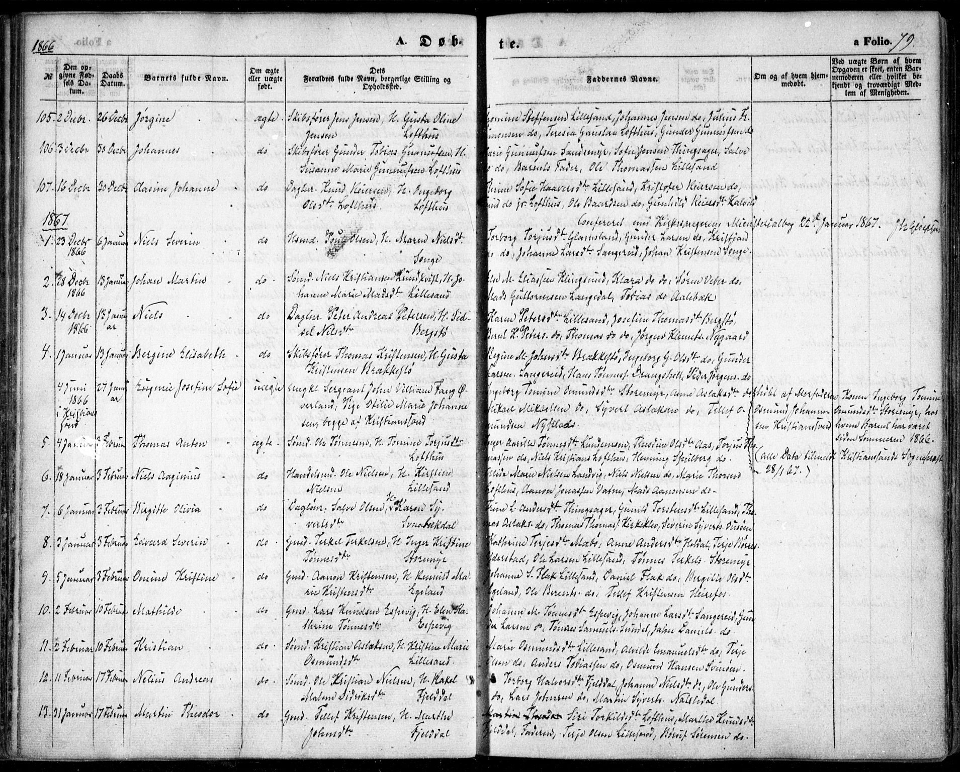 Vestre Moland sokneprestkontor, SAK/1111-0046/F/Fa/Fab/L0007: Parish register (official) no. A 7, 1859-1872, p. 79