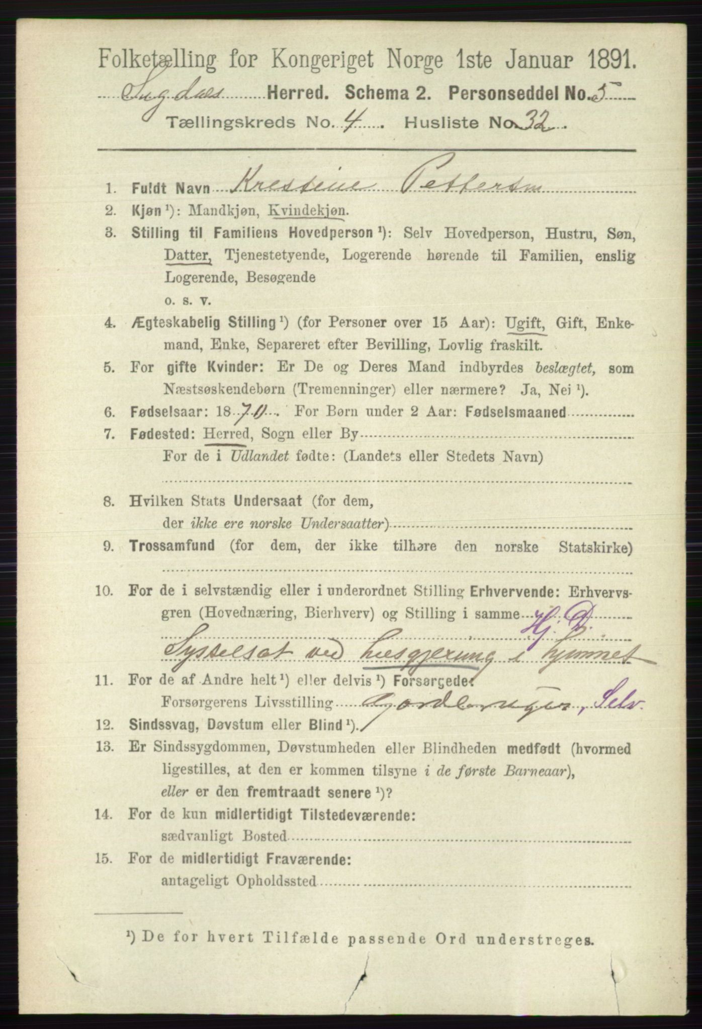 RA, 1891 census for 0621 Sigdal, 1891, p. 1841