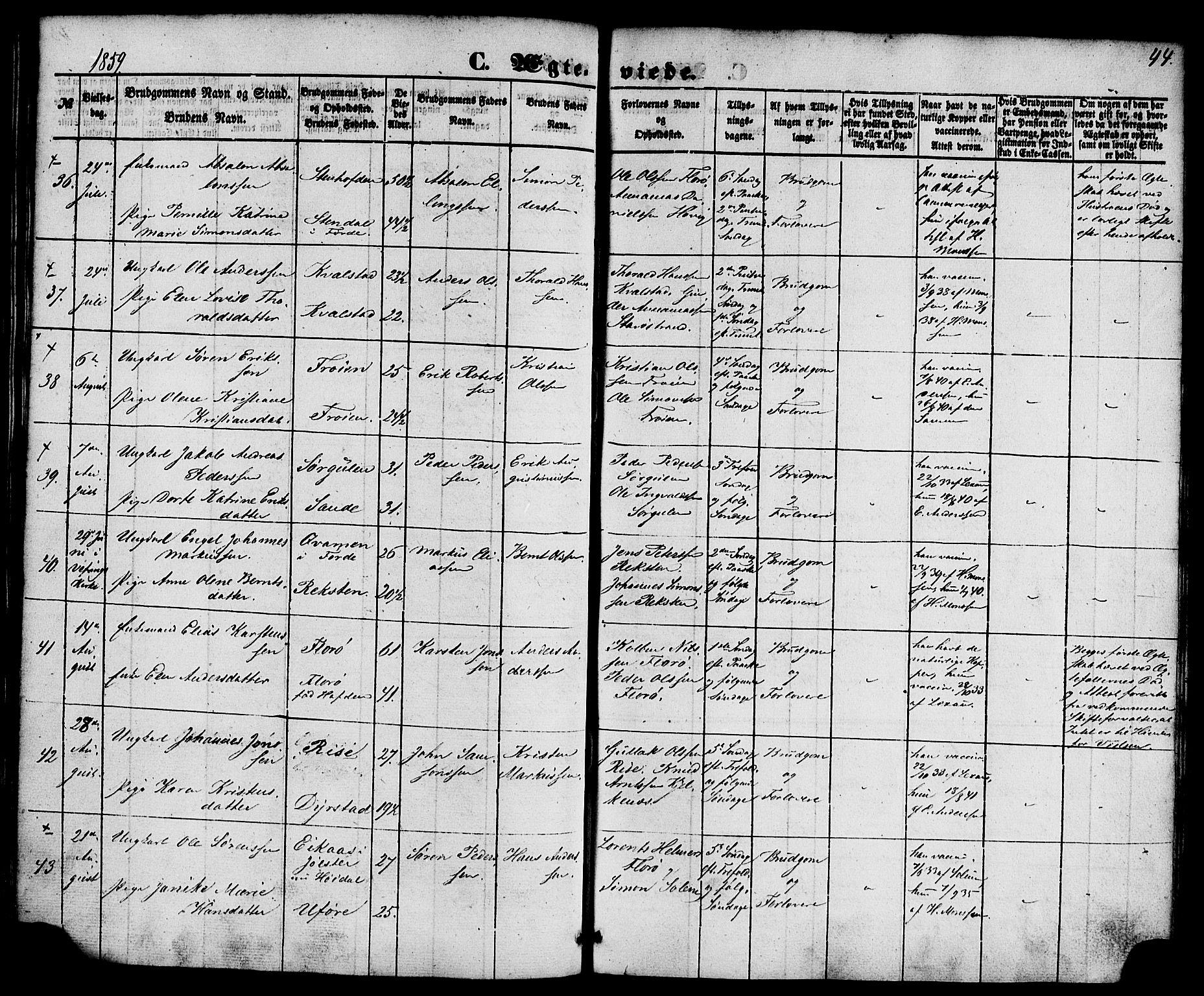 Kinn sokneprestembete, SAB/A-80801/H/Haa/Haaa/L0010: Parish register (official) no. A 10, 1852-1869, p. 44