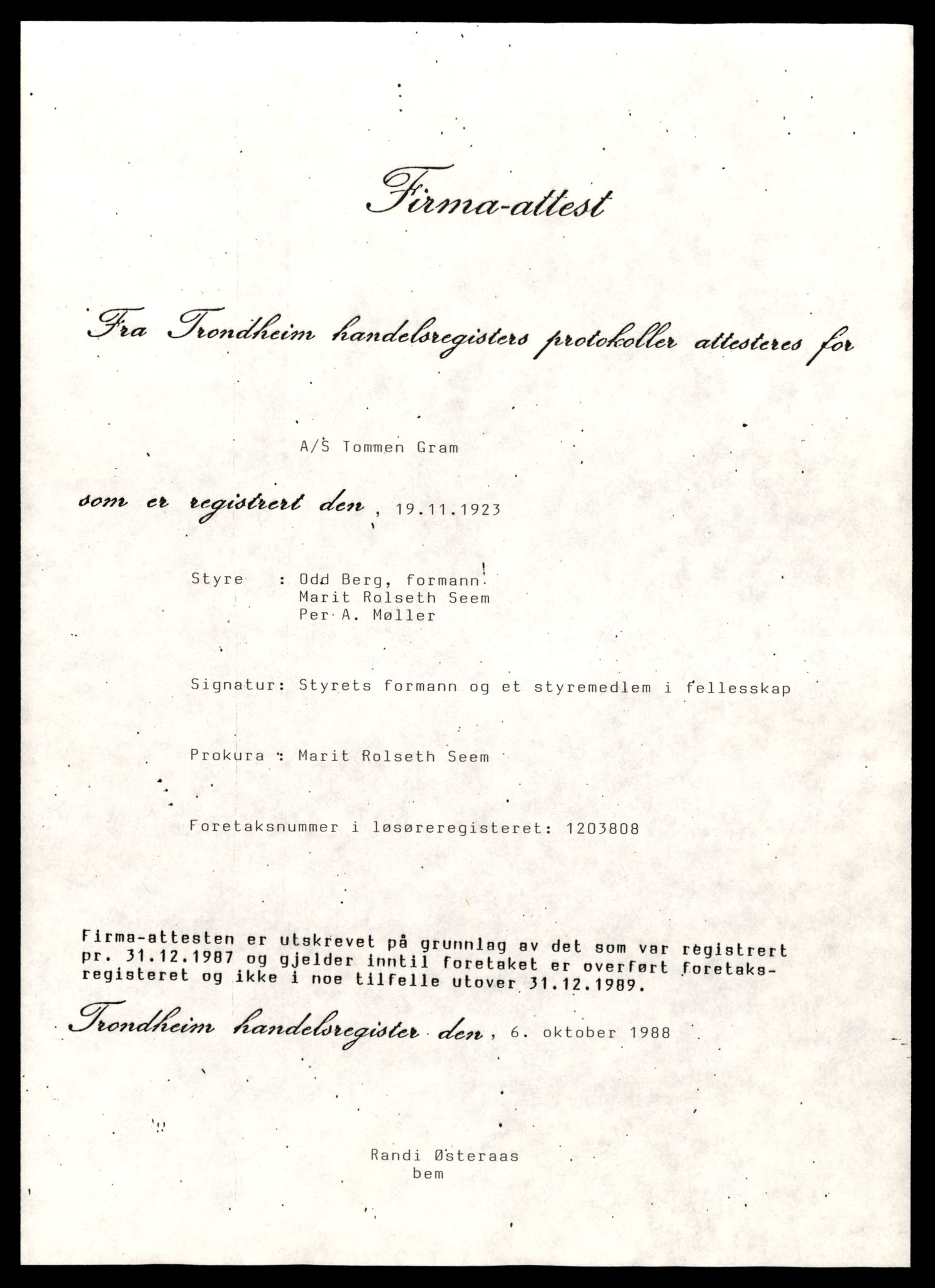 Trondheim byfogd, AV/SAT-A-0003/2/J/Jd/Jdd/L0020: Aksjeselskap, Gr-Ha, 1944-1990, p. 1