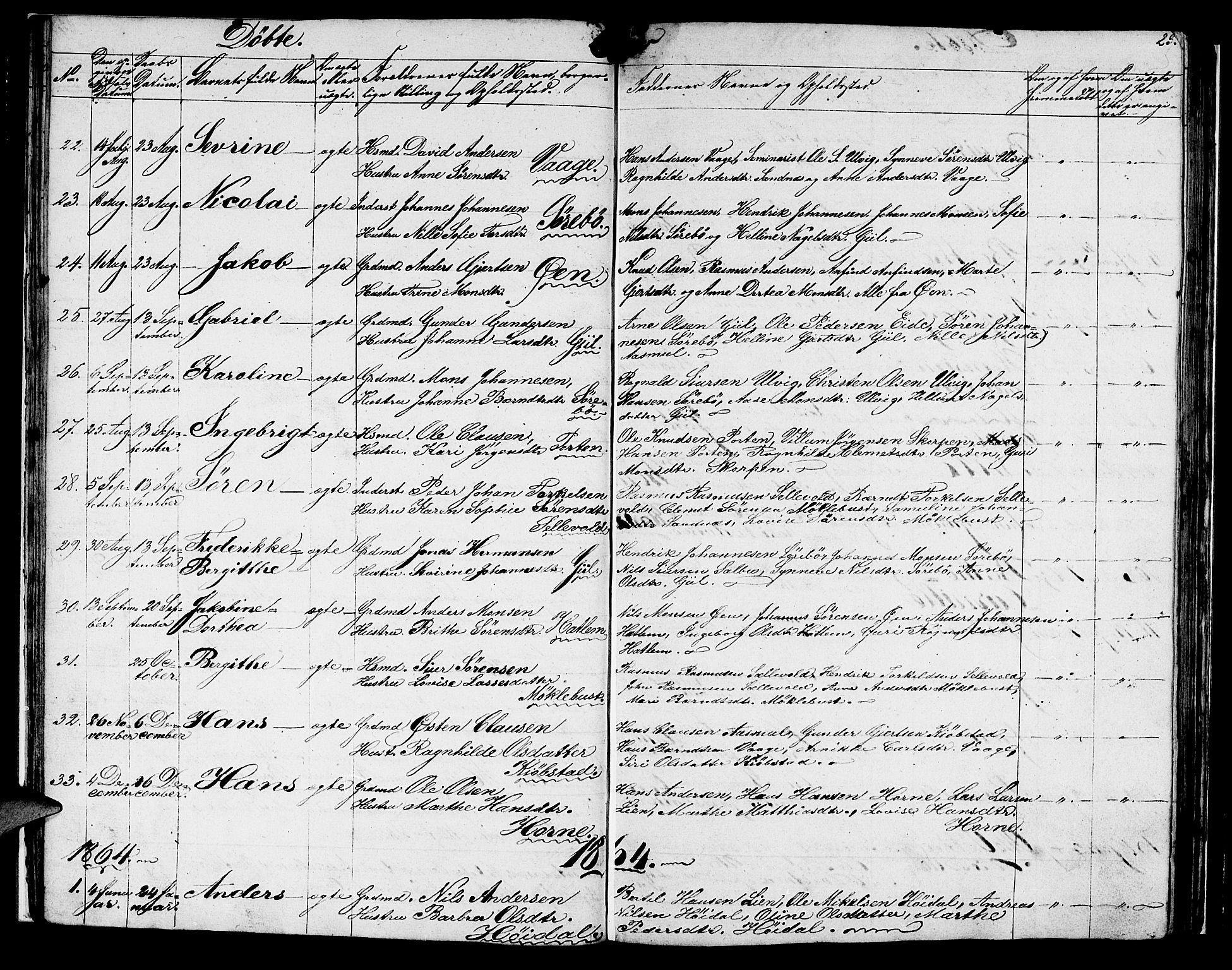 Hyllestad sokneprestembete, AV/SAB-A-80401: Parish register (copy) no. C 1, 1853-1873, p. 23