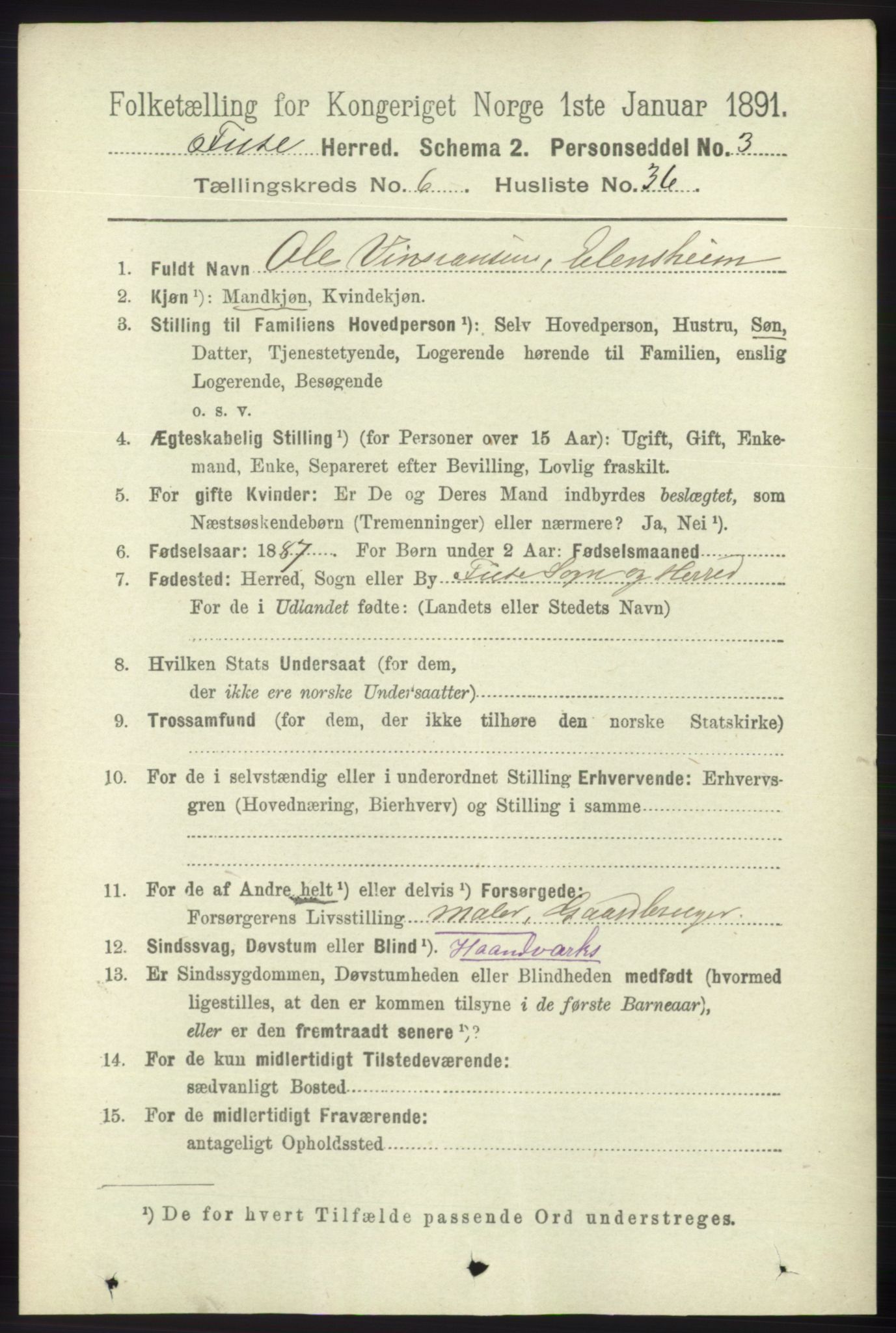 RA, 1891 census for 1241 Fusa, 1891, p. 1260