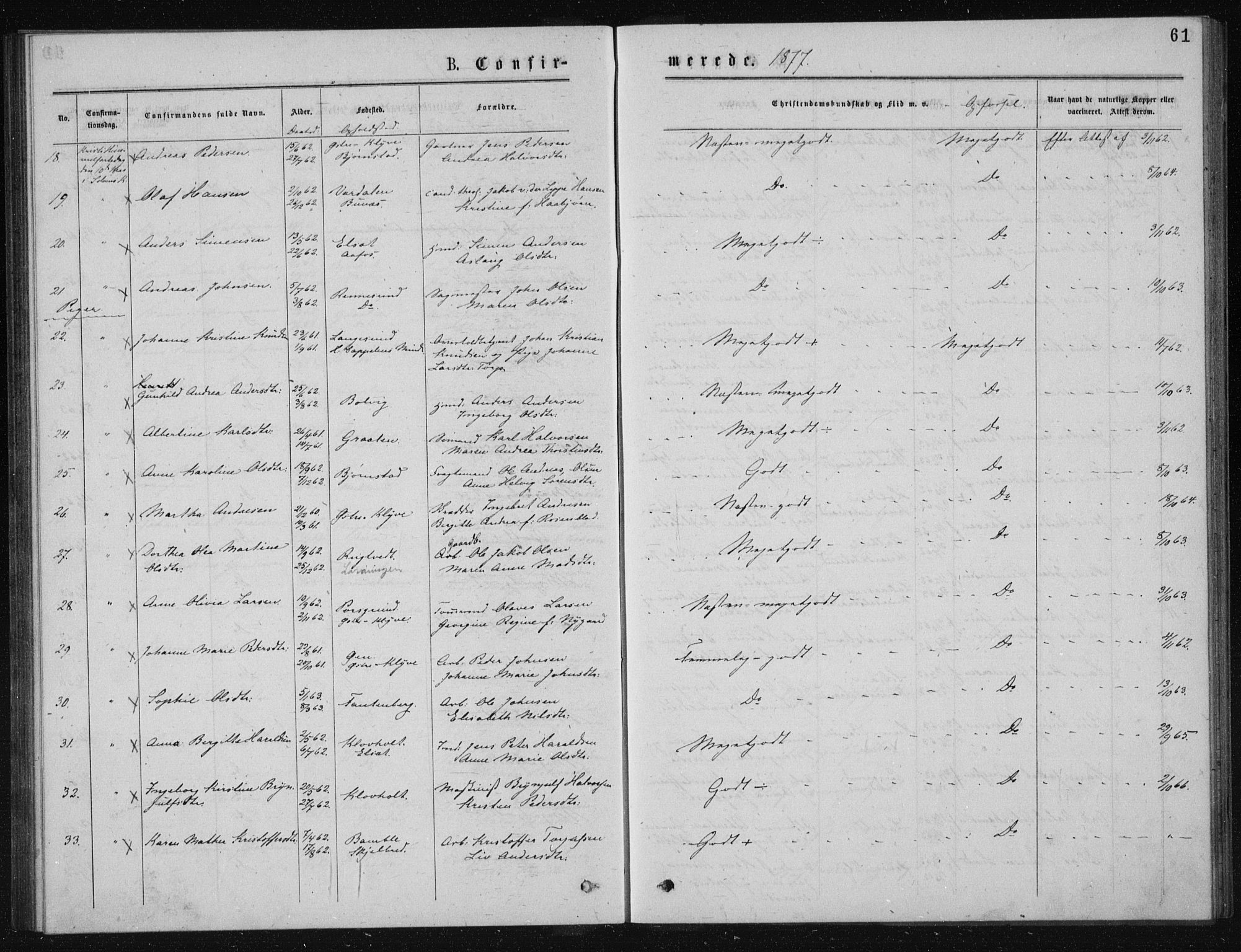 Solum kirkebøker, AV/SAKO-A-306/G/Ga/L0005: Parish register (copy) no. I 5, 1877-1881, p. 61