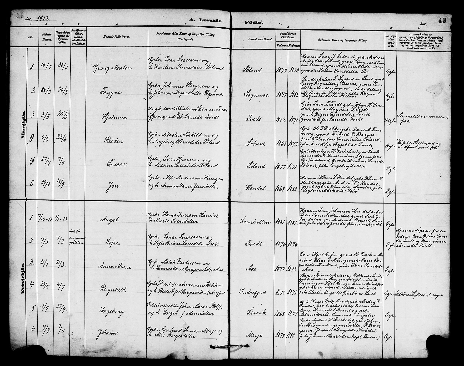 Hyllestad sokneprestembete, SAB/A-80401: Parish register (copy) no. B 2, 1889-1915, p. 43