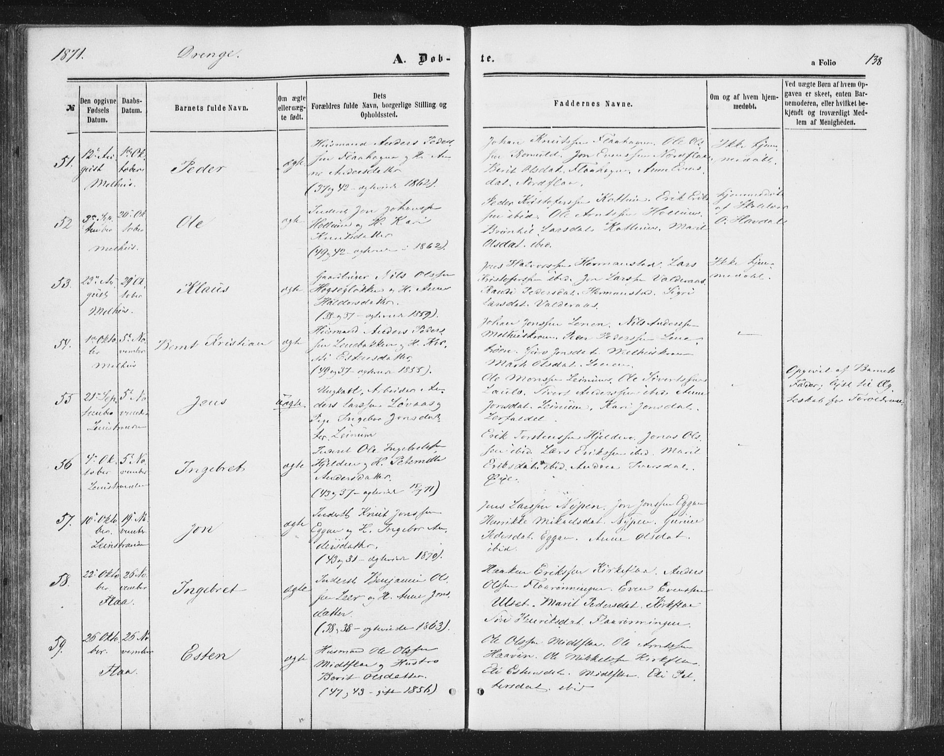 Ministerialprotokoller, klokkerbøker og fødselsregistre - Sør-Trøndelag, SAT/A-1456/691/L1077: Parish register (official) no. 691A09, 1862-1873, p. 138