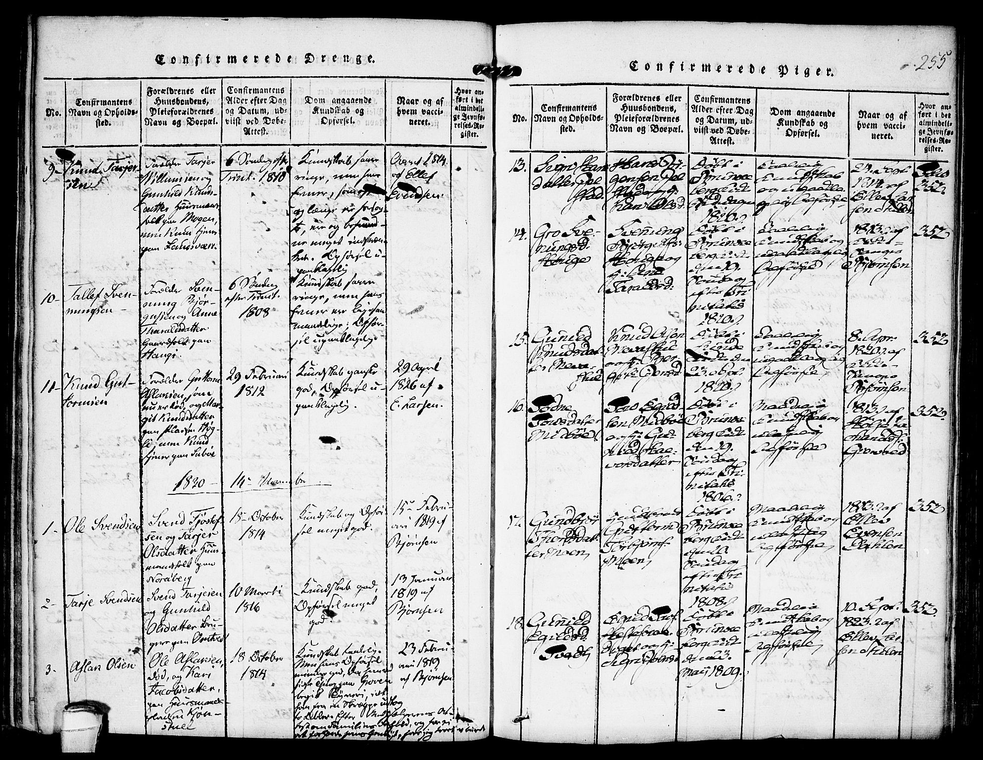 Kviteseid kirkebøker, SAKO/A-276/F/Fb/L0001: Parish register (official) no. II 1, 1815-1836, p. 255