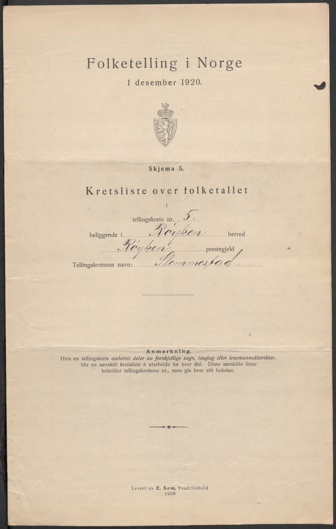 SAKO, 1920 census for Røyken, 1920, p. 22