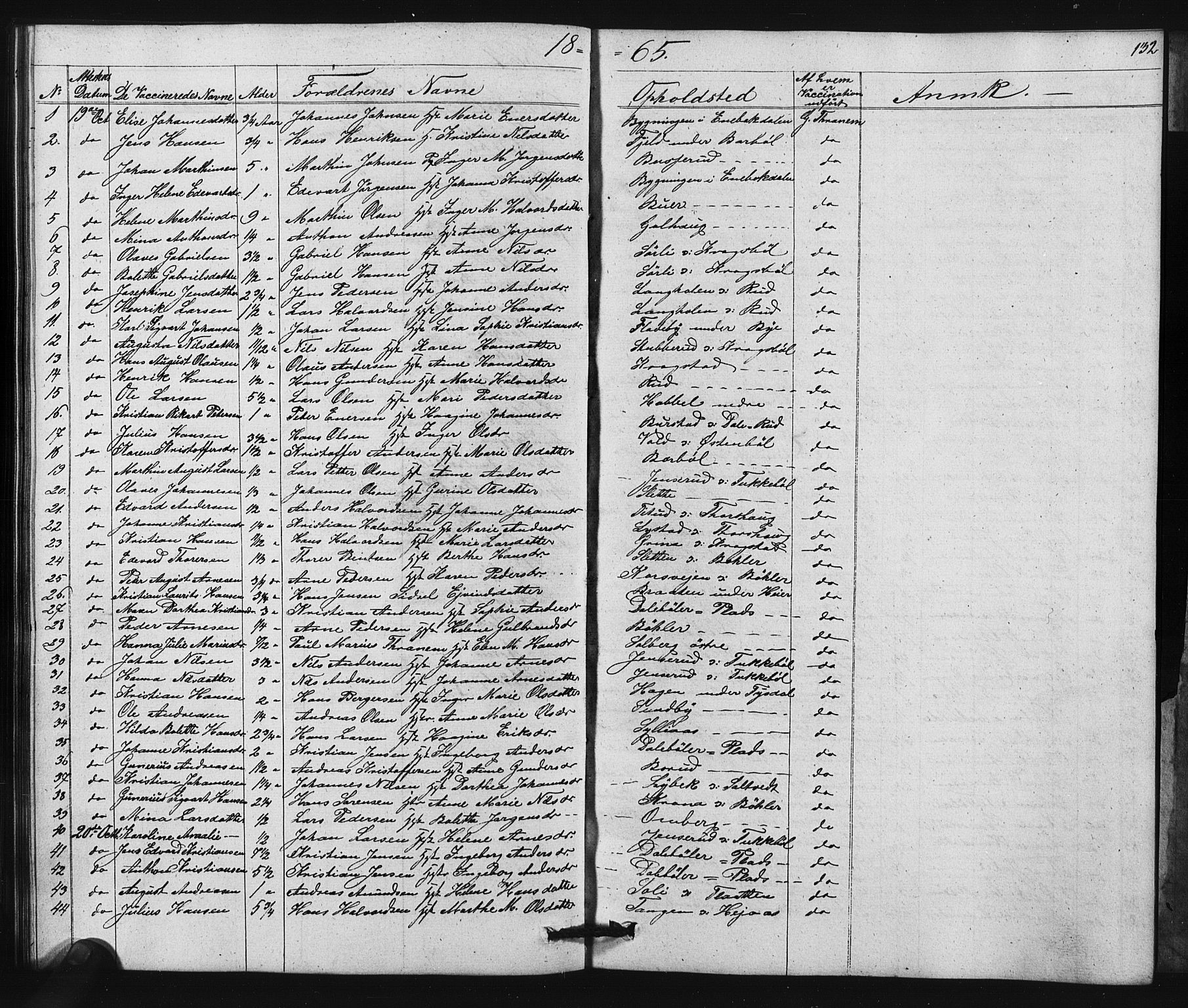 Enebakk prestekontor Kirkebøker, SAO/A-10171c/F/Fa/L0015: Parish register (official) no. I 15, 1830-1867, p. 132