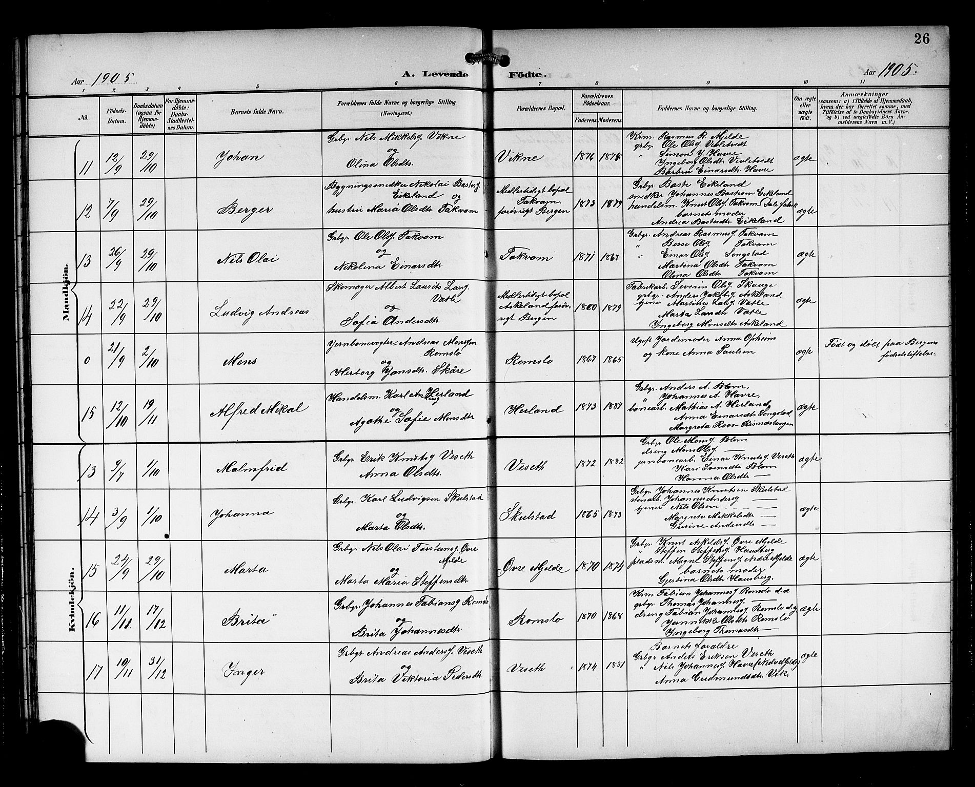 Haus sokneprestembete, SAB/A-75601/H/Hab: Parish register (copy) no. B 4, 1900-1921, p. 26