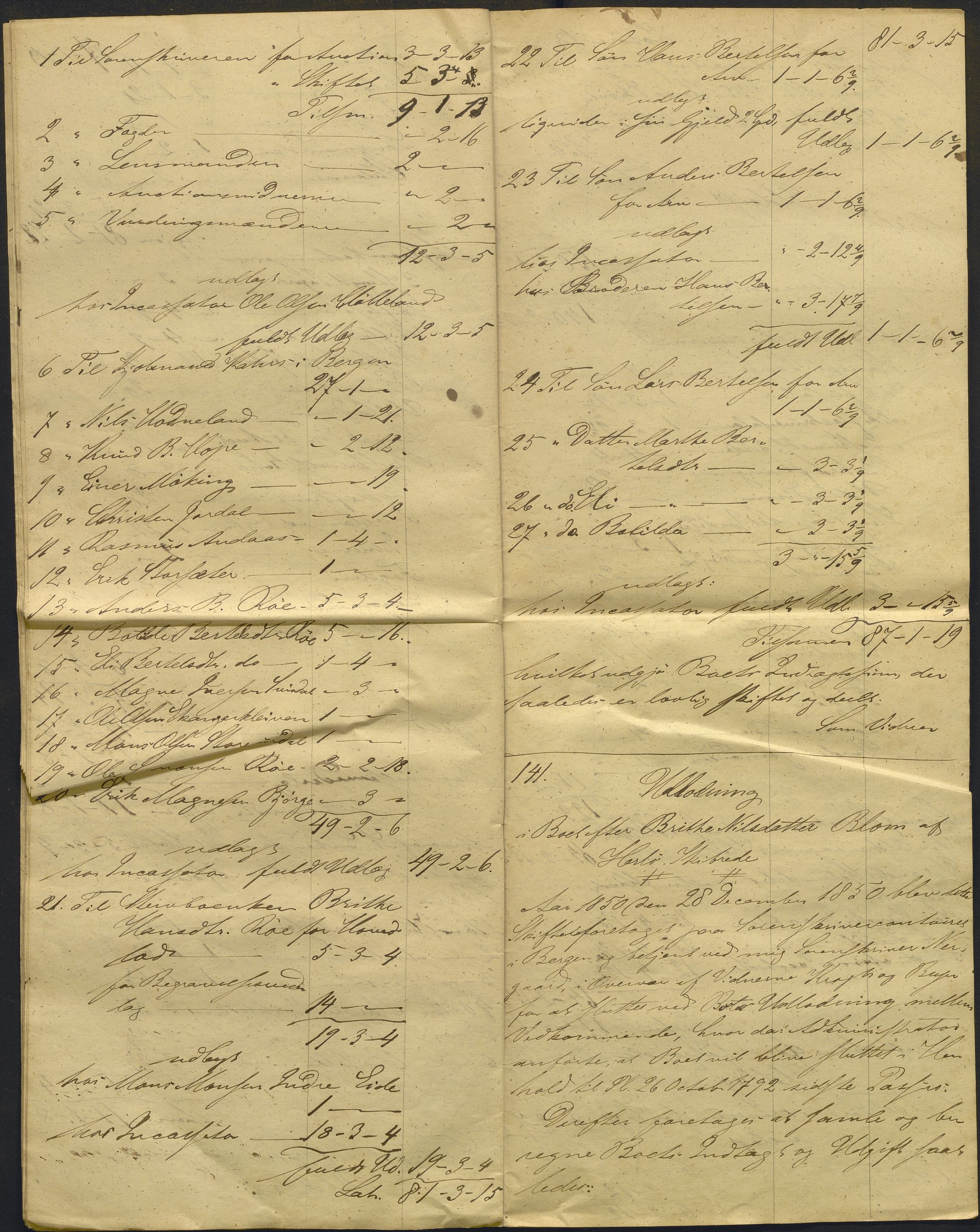 Nordhordland sorenskrivar, AV/SAB-A-2901/1/H/Hd/Hdb/L0001: Konsept til utlodningar, 1850-1852, p. 270