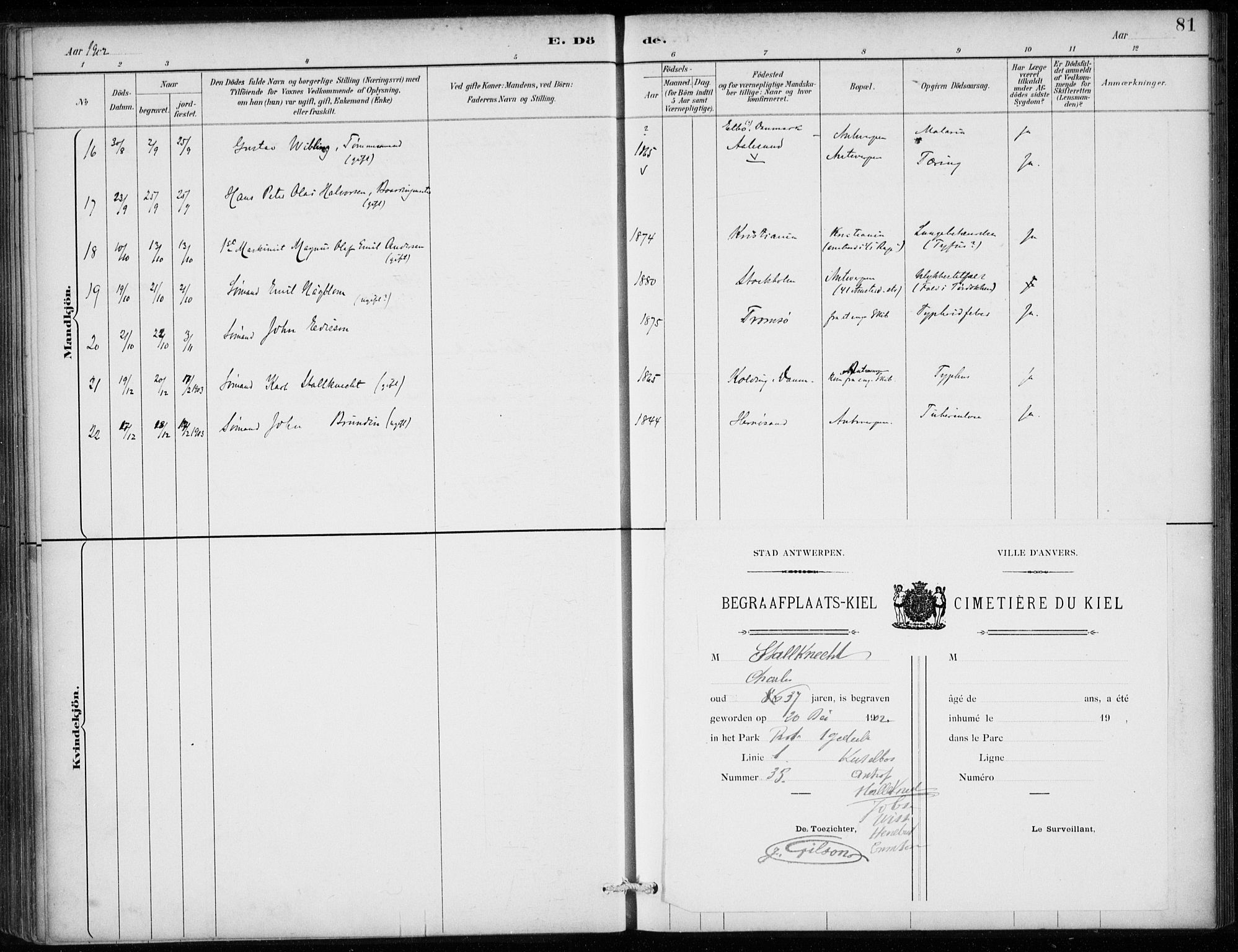 Den norske sjømannsmisjon i utlandet/Antwerpen, SAB/SAB/PA-0105/H/Ha/L0002: Parish register (official) no. A 2, 1887-1913, p. 81