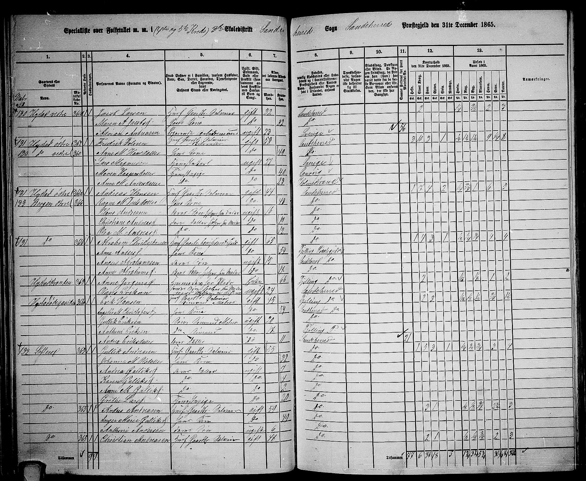 RA, 1865 census for Sandeherred/Sandeherred, 1865, p. 81