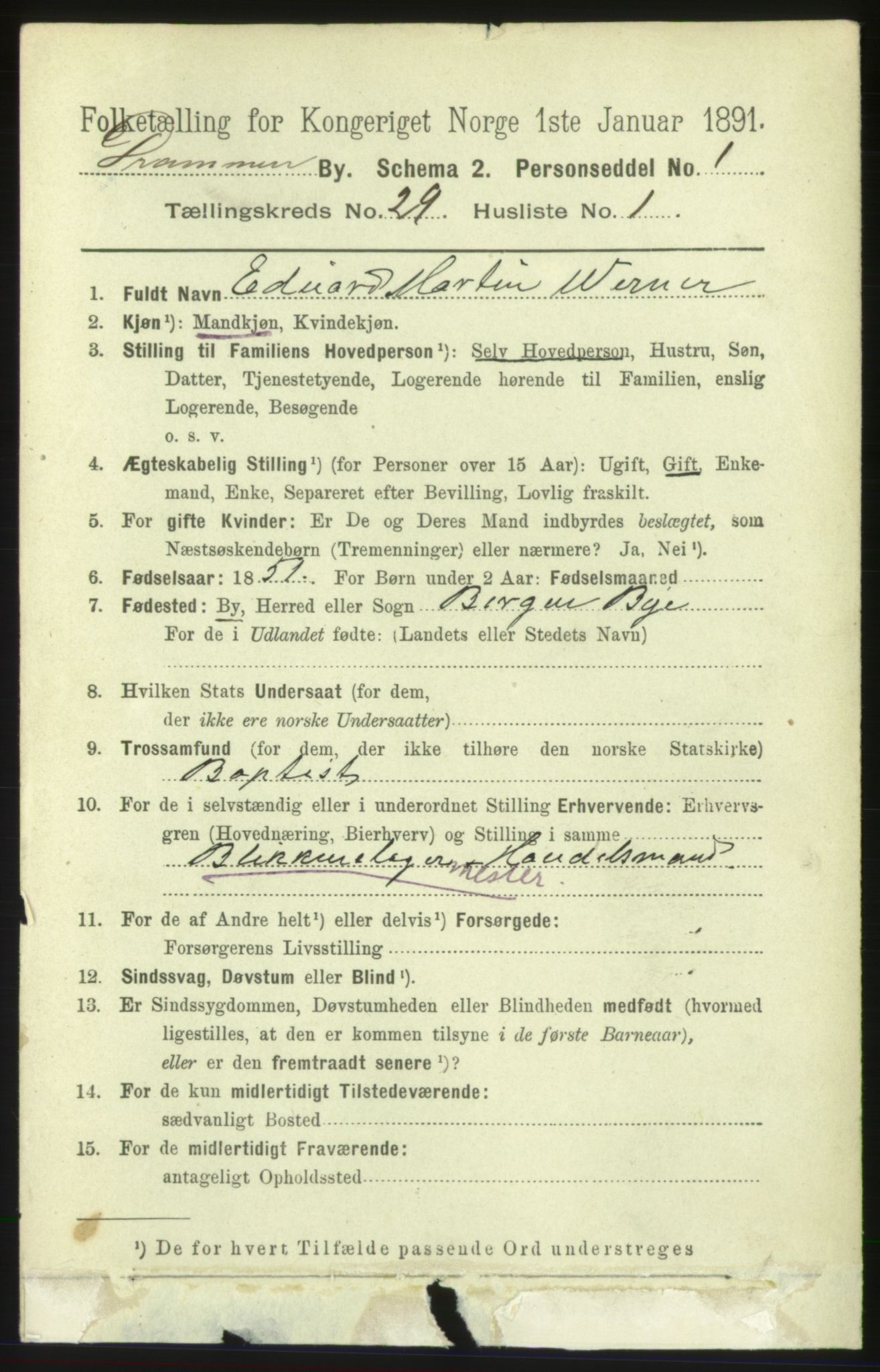 RA, 1891 census for 0602 Drammen, 1891, p. 17395