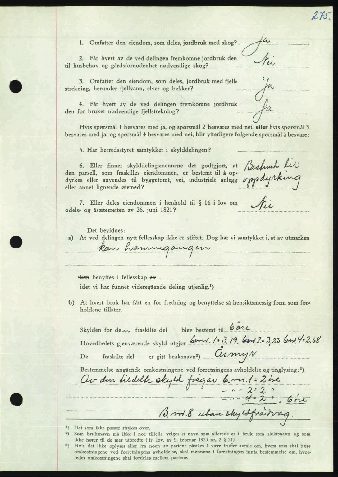 Nordmøre sorenskriveri, AV/SAT-A-4132/1/2/2Ca: Mortgage book no. A106, 1947-1947, Diary no: : 2261/1947