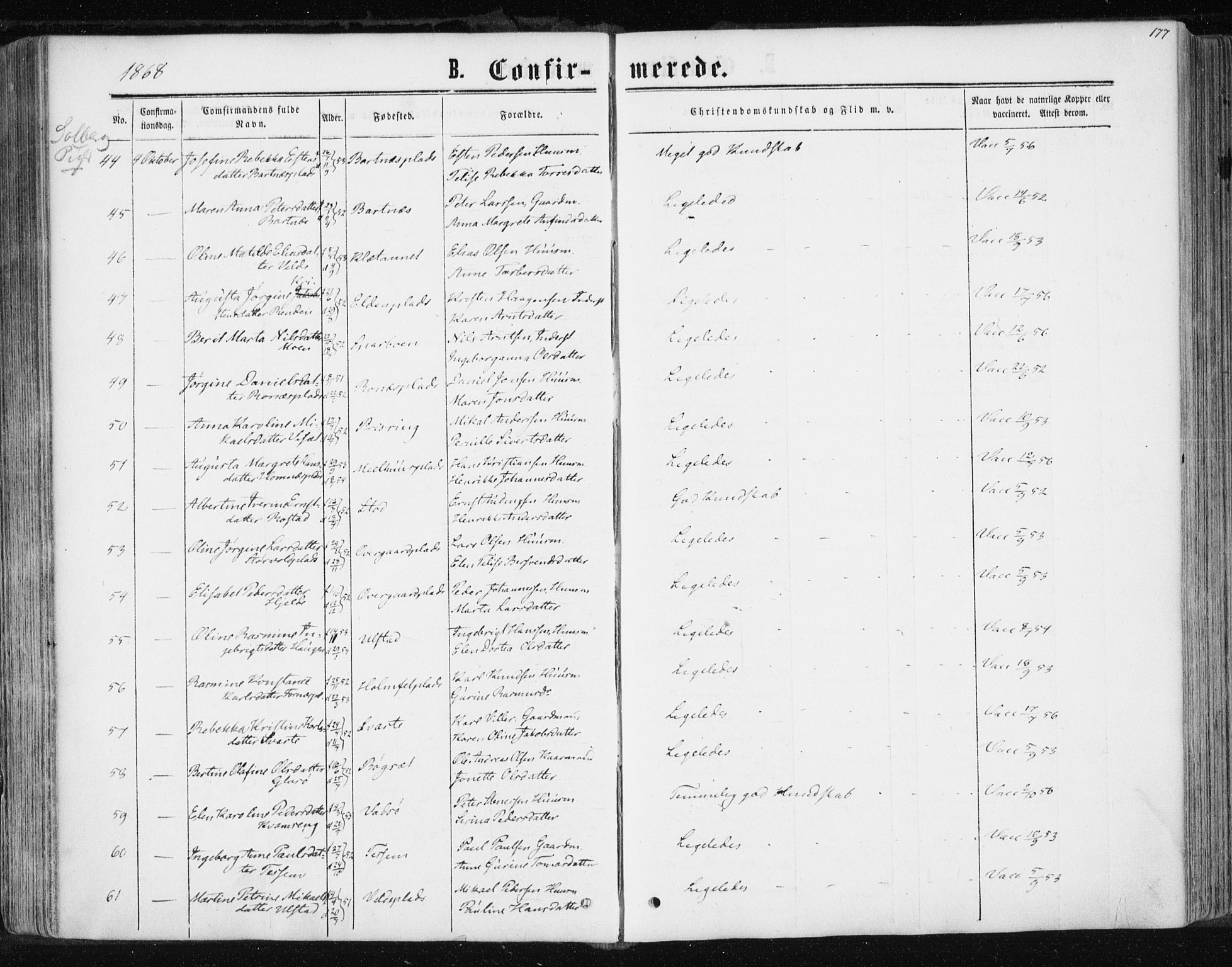 Ministerialprotokoller, klokkerbøker og fødselsregistre - Nord-Trøndelag, SAT/A-1458/741/L0394: Parish register (official) no. 741A08, 1864-1877, p. 177