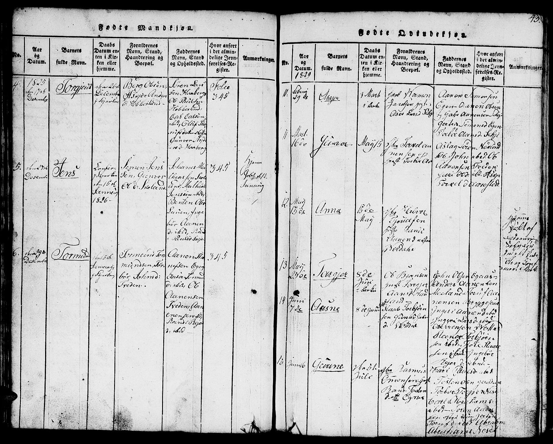 Hægebostad sokneprestkontor, SAK/1111-0024/F/Fb/Fbb/L0001: Parish register (copy) no. B 1, 1816-1850, p. 43