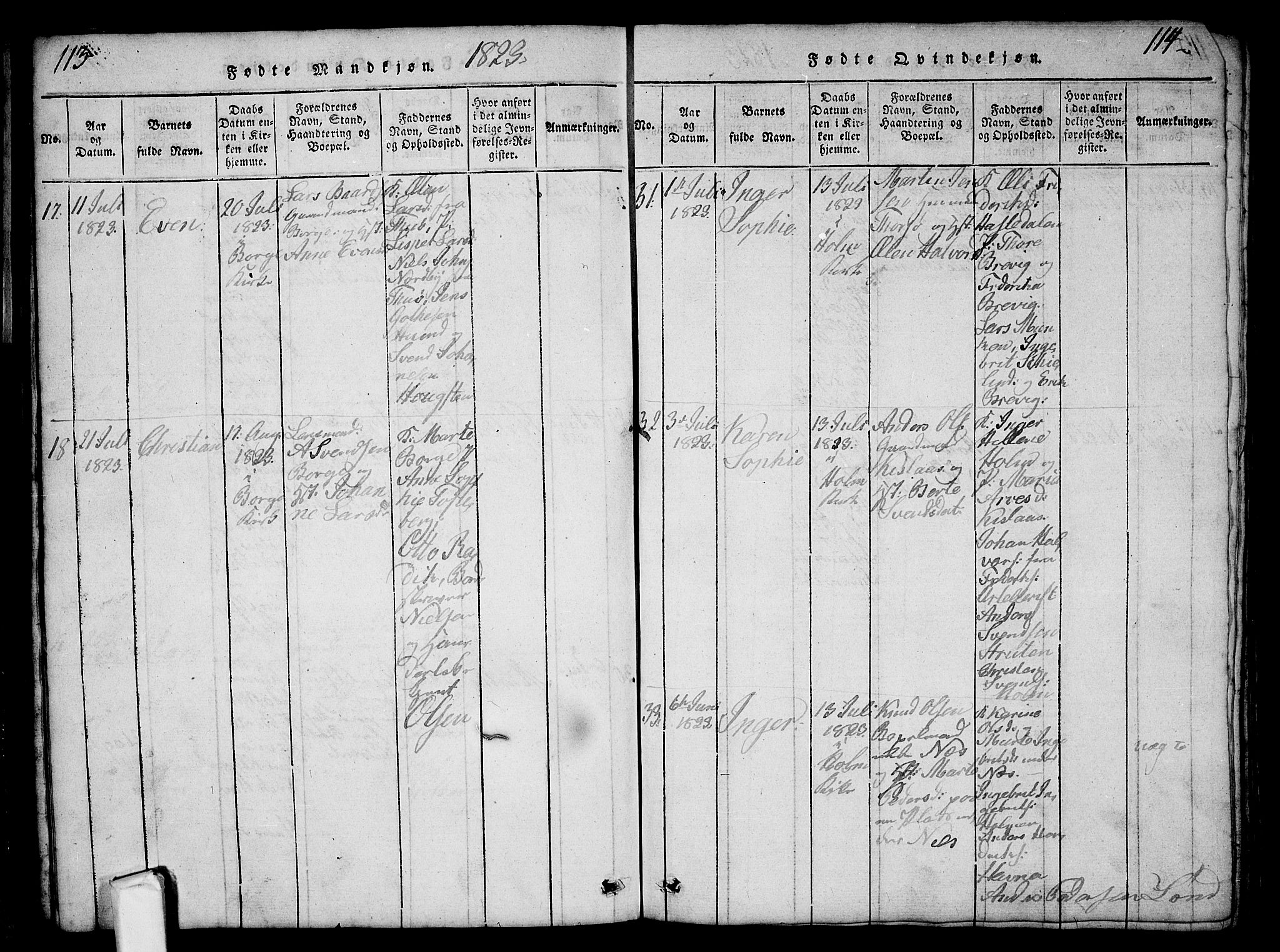 Borge prestekontor Kirkebøker, AV/SAO-A-10903/G/Ga/L0001: Parish register (copy) no.  I 1, 1815-1835, p. 113-114