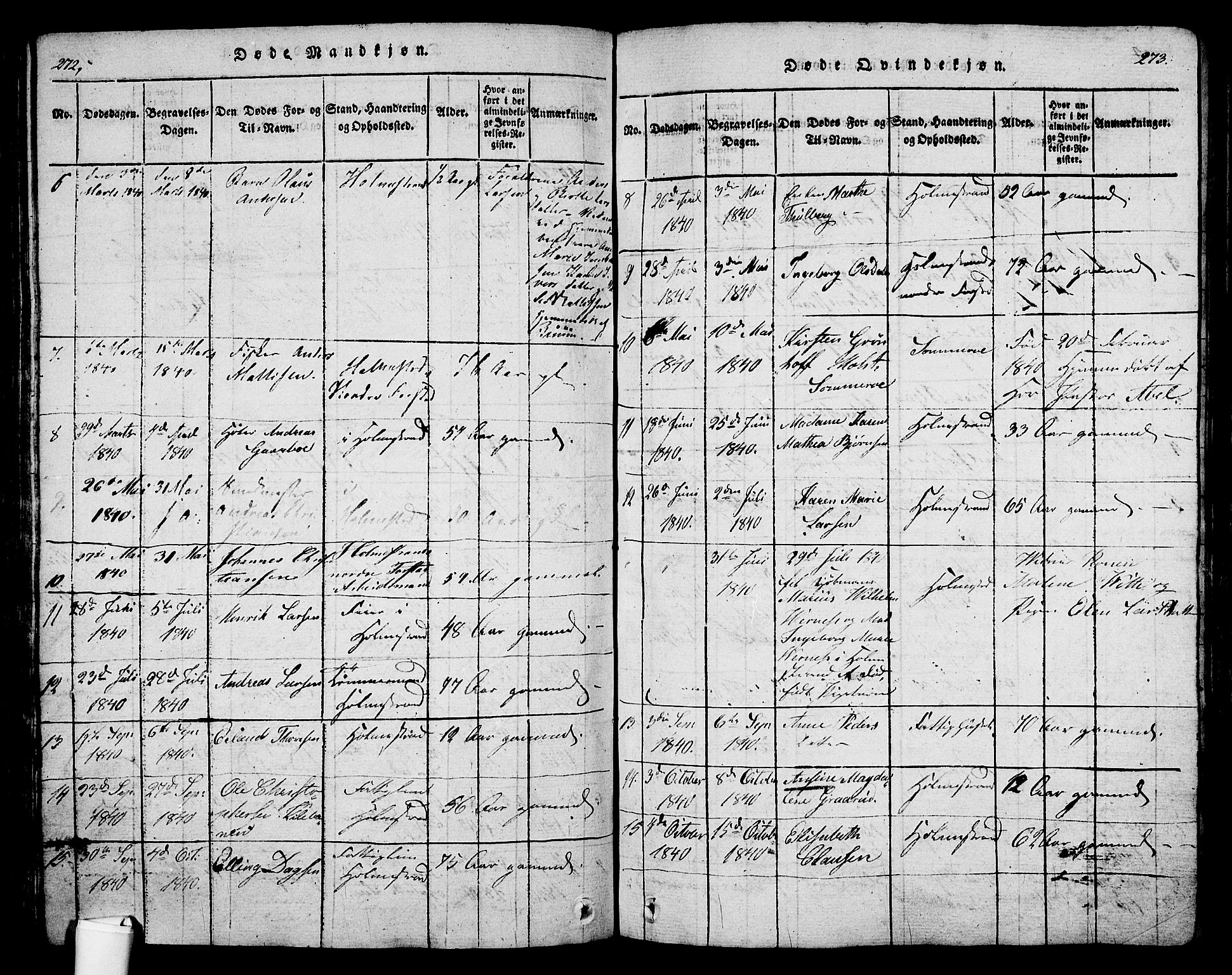 Holmestrand kirkebøker, AV/SAKO-A-346/G/Ga/L0001: Parish register (copy) no. 1, 1814-1848, p. 272-273
