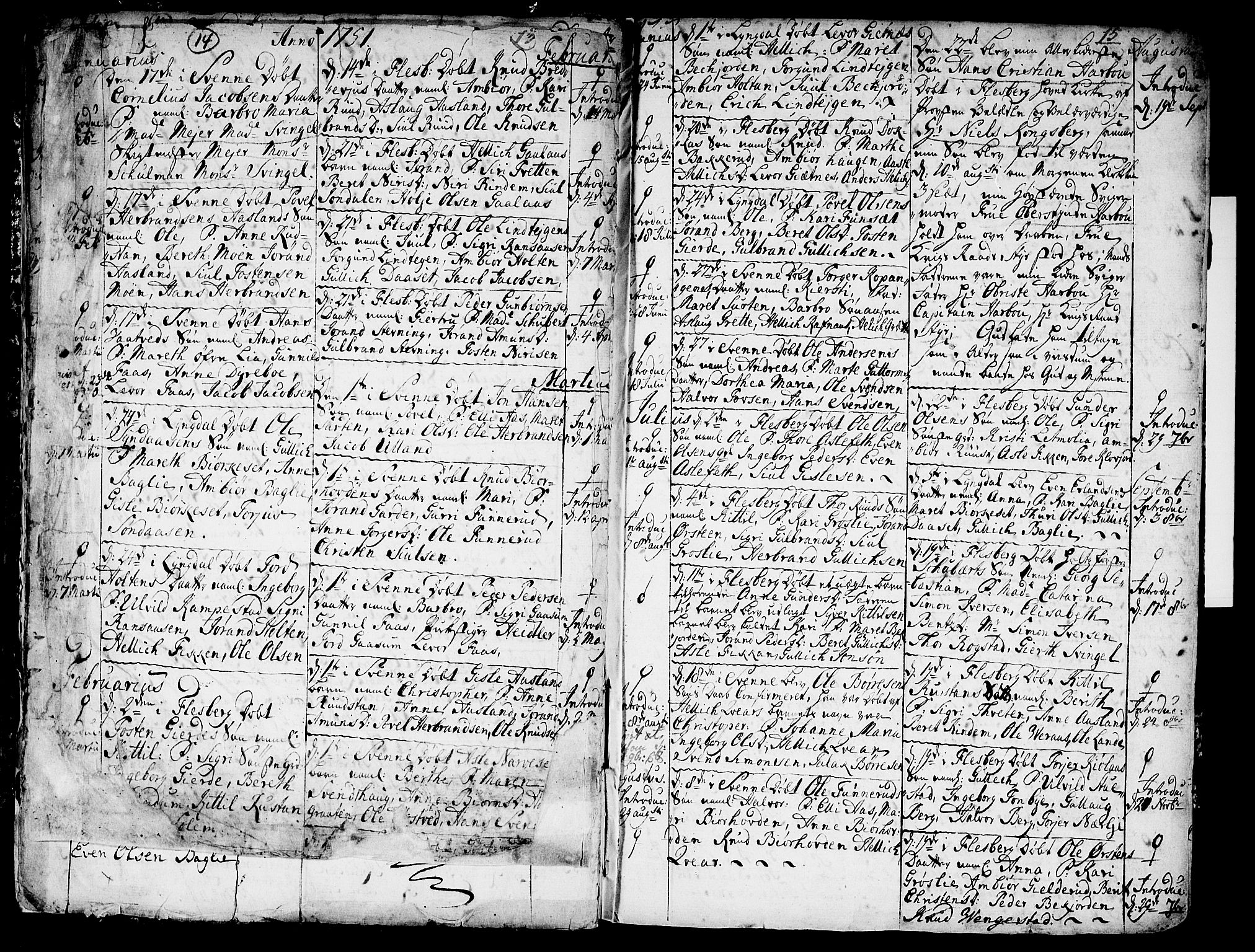 Flesberg kirkebøker, SAKO/A-18/F/Fa/L0003: Parish register (official) no. I 3, 1748-1790, p. 14-15