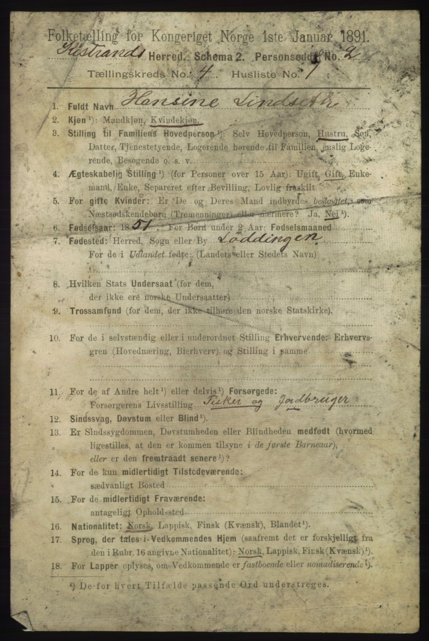 RA, 1891 census for 2020 Kistrand, 1891, p. 1937