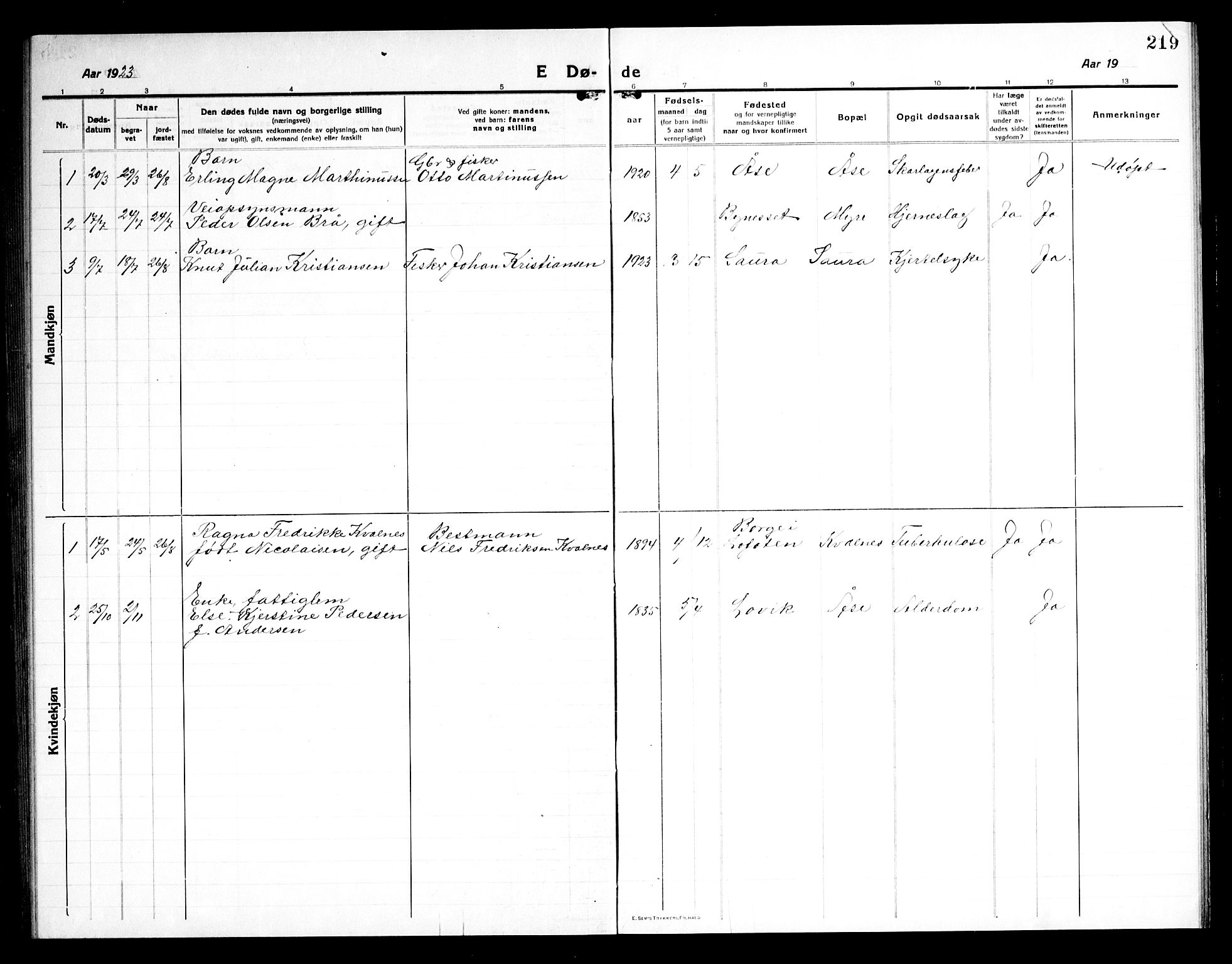 Ministerialprotokoller, klokkerbøker og fødselsregistre - Nordland, AV/SAT-A-1459/897/L1415: Parish register (copy) no. 897C05, 1916-1945, p. 219