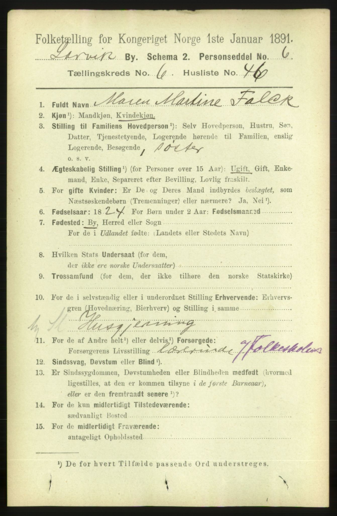 RA, 1891 census for 0707 Larvik, 1891, p. 7131