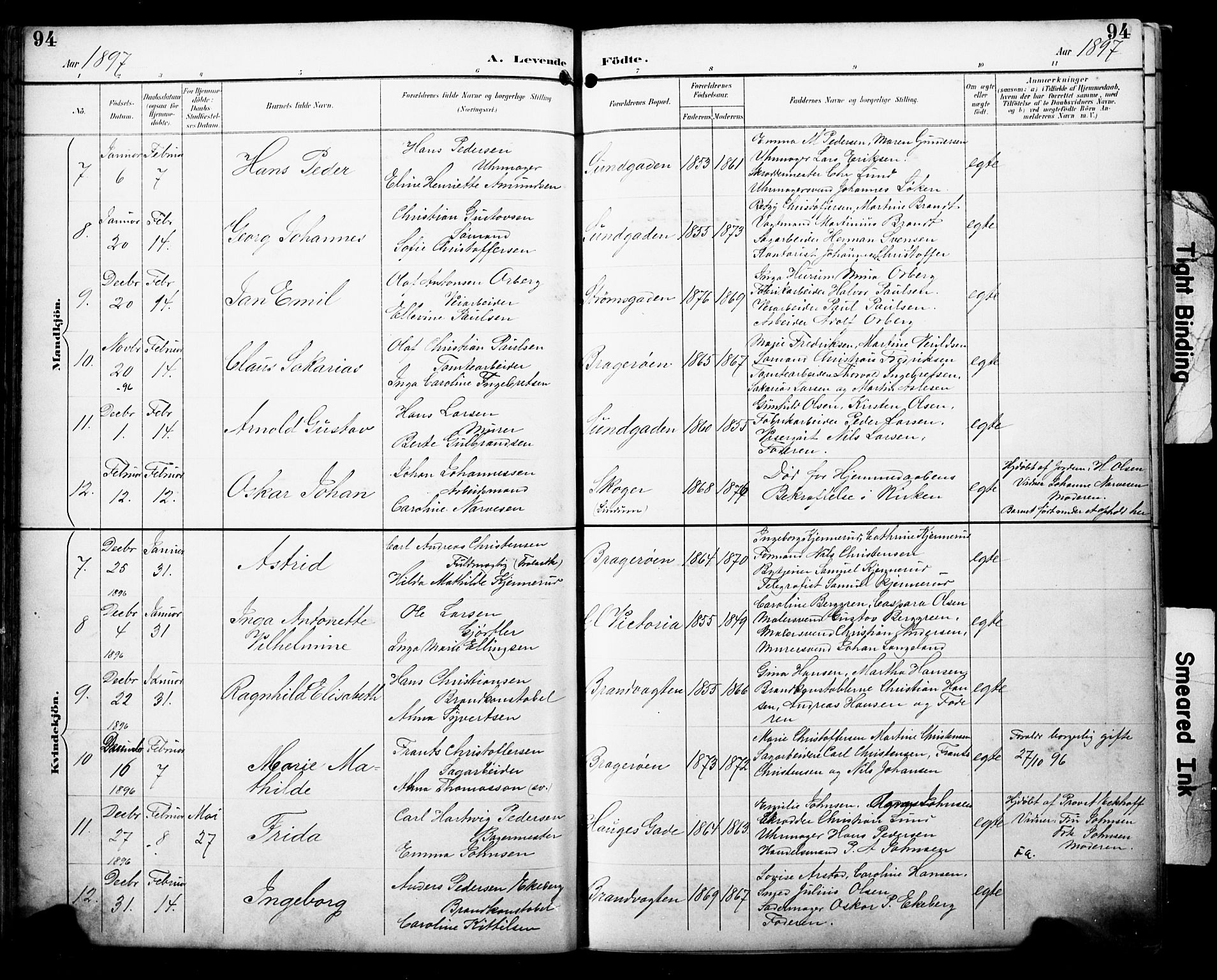 Bragernes kirkebøker, SAKO/A-6/F/Fb/L0008: Parish register (official) no. II 8, 1894-1902, p. 94