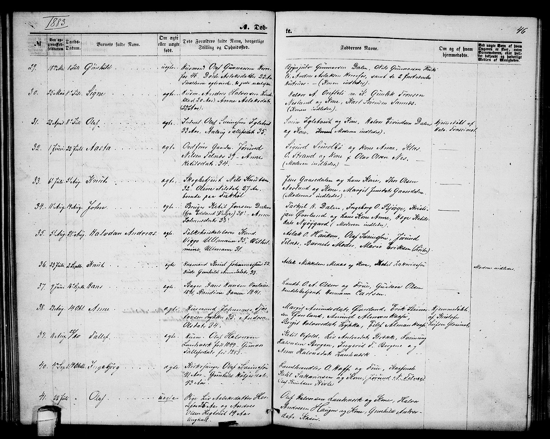 Seljord kirkebøker, AV/SAKO-A-20/G/Ga/L0004: Parish register (copy) no. I 4, 1873-1886, p. 46