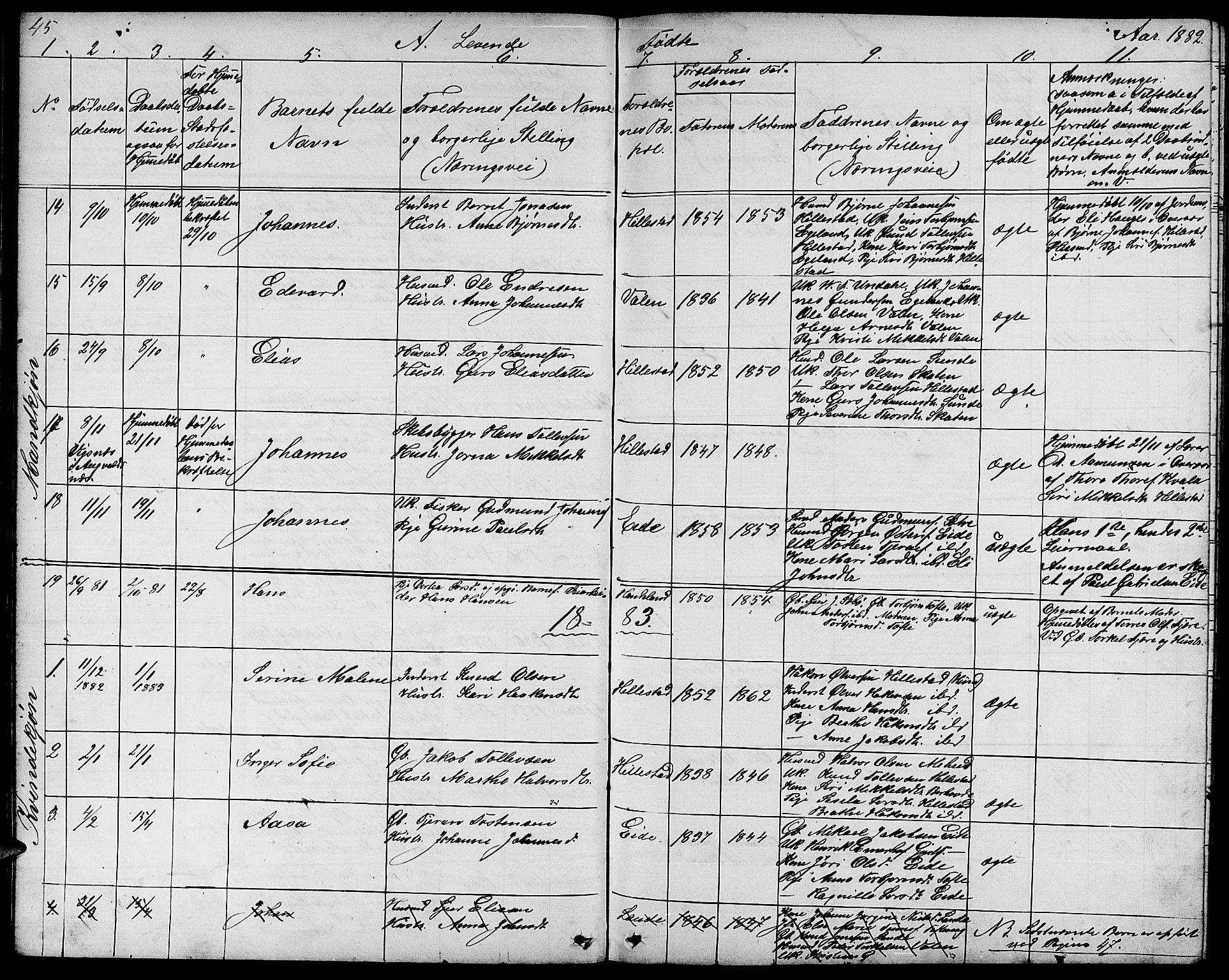 Fjelberg sokneprestembete, SAB/A-75201/H/Hab: Parish register (copy) no. B 3, 1868-1888, p. 45