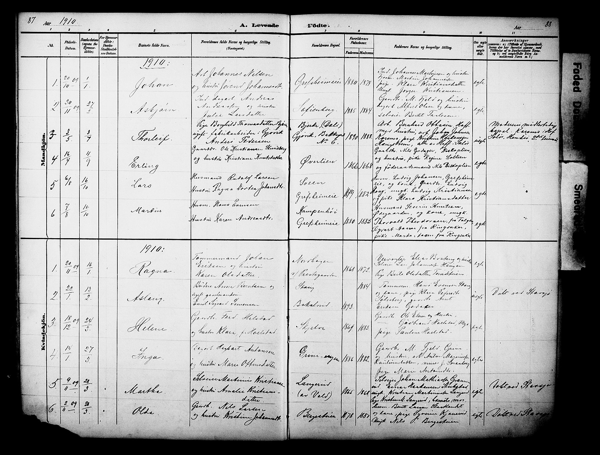 Nes prestekontor, Hedmark, AV/SAH-PREST-020/L/La/L0006: Parish register (copy) no. 6, 1890-1932, p. 87-88