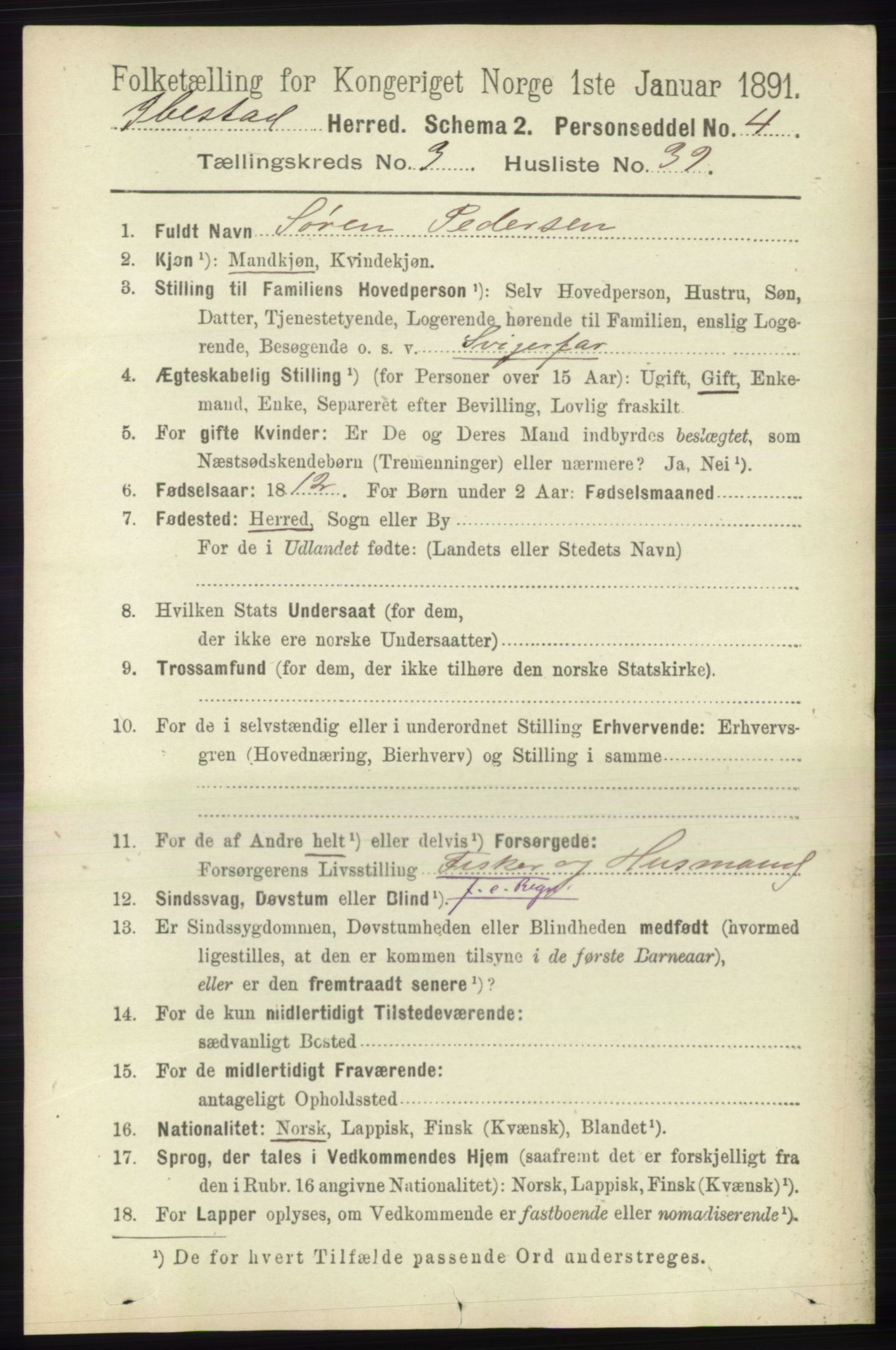 RA, 1891 census for 1917 Ibestad, 1891, p. 1995
