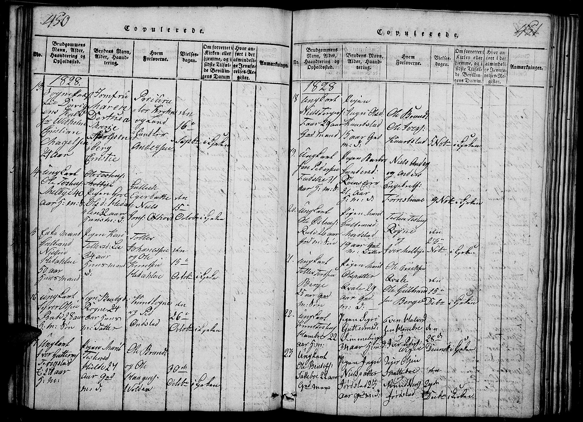 Slidre prestekontor, SAH/PREST-134/H/Ha/Haa/L0002: Parish register (official) no. 2, 1814-1830, p. 450-451
