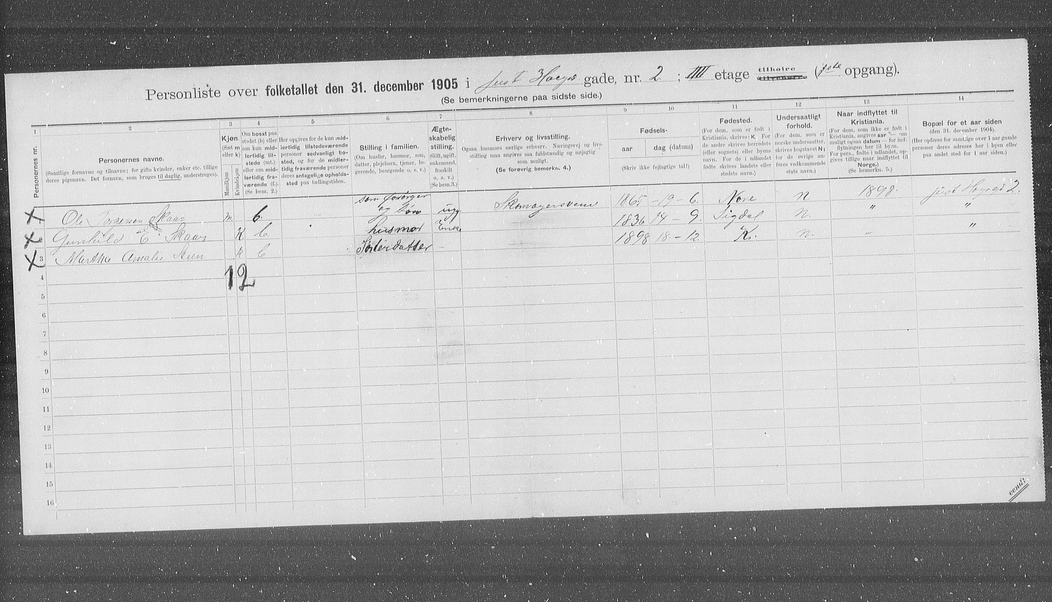 OBA, Municipal Census 1905 for Kristiania, 1905, p. 24998