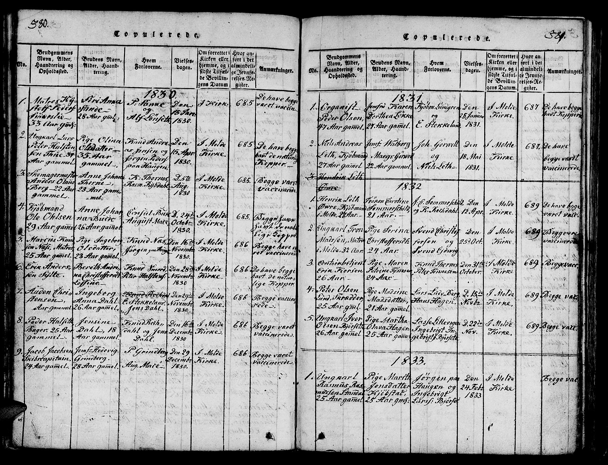 Ministerialprotokoller, klokkerbøker og fødselsregistre - Møre og Romsdal, SAT/A-1454/558/L0700: Parish register (copy) no. 558C01, 1818-1868, p. 380-381