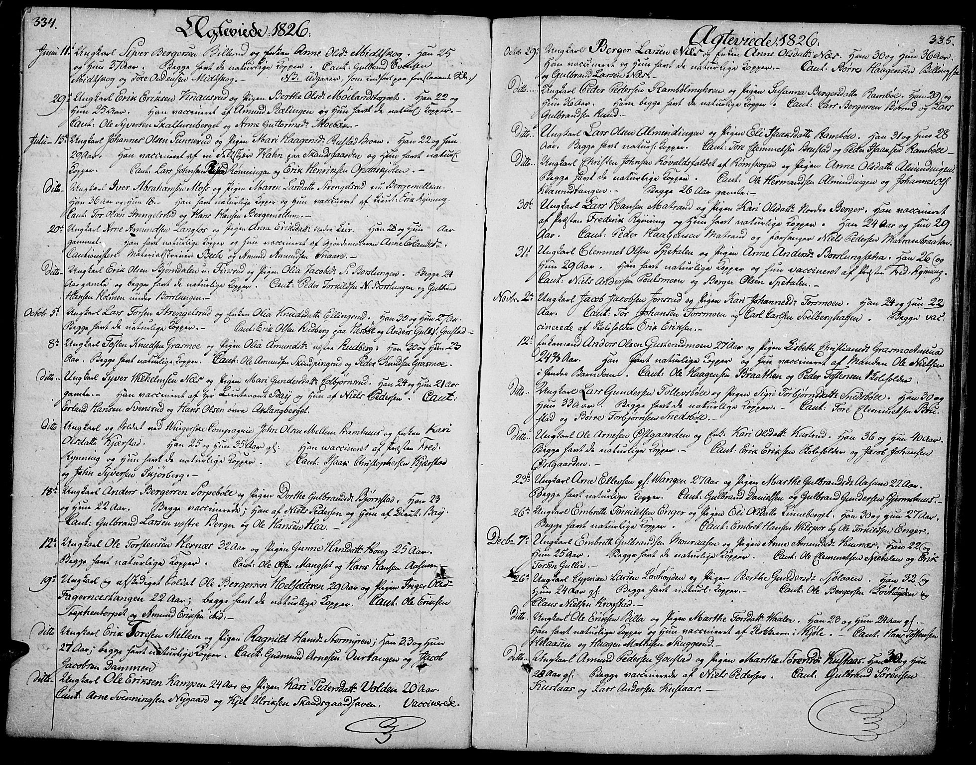 Vinger prestekontor, AV/SAH-PREST-024/H/Ha/Hab/L0002: Parish register (copy) no. 2, 1818-1834, p. 334-335
