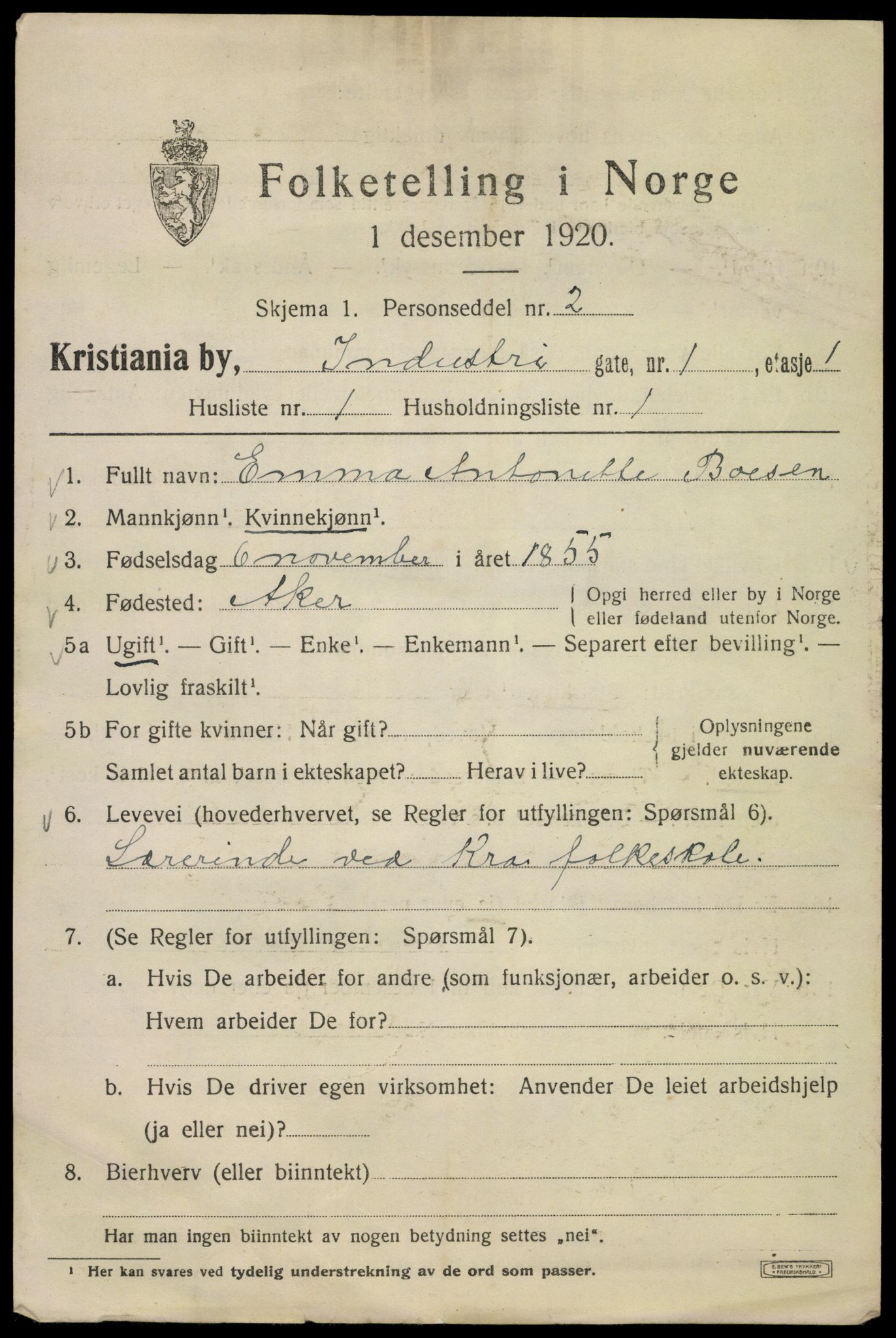 SAO, 1920 census for Kristiania, 1920, p. 307501