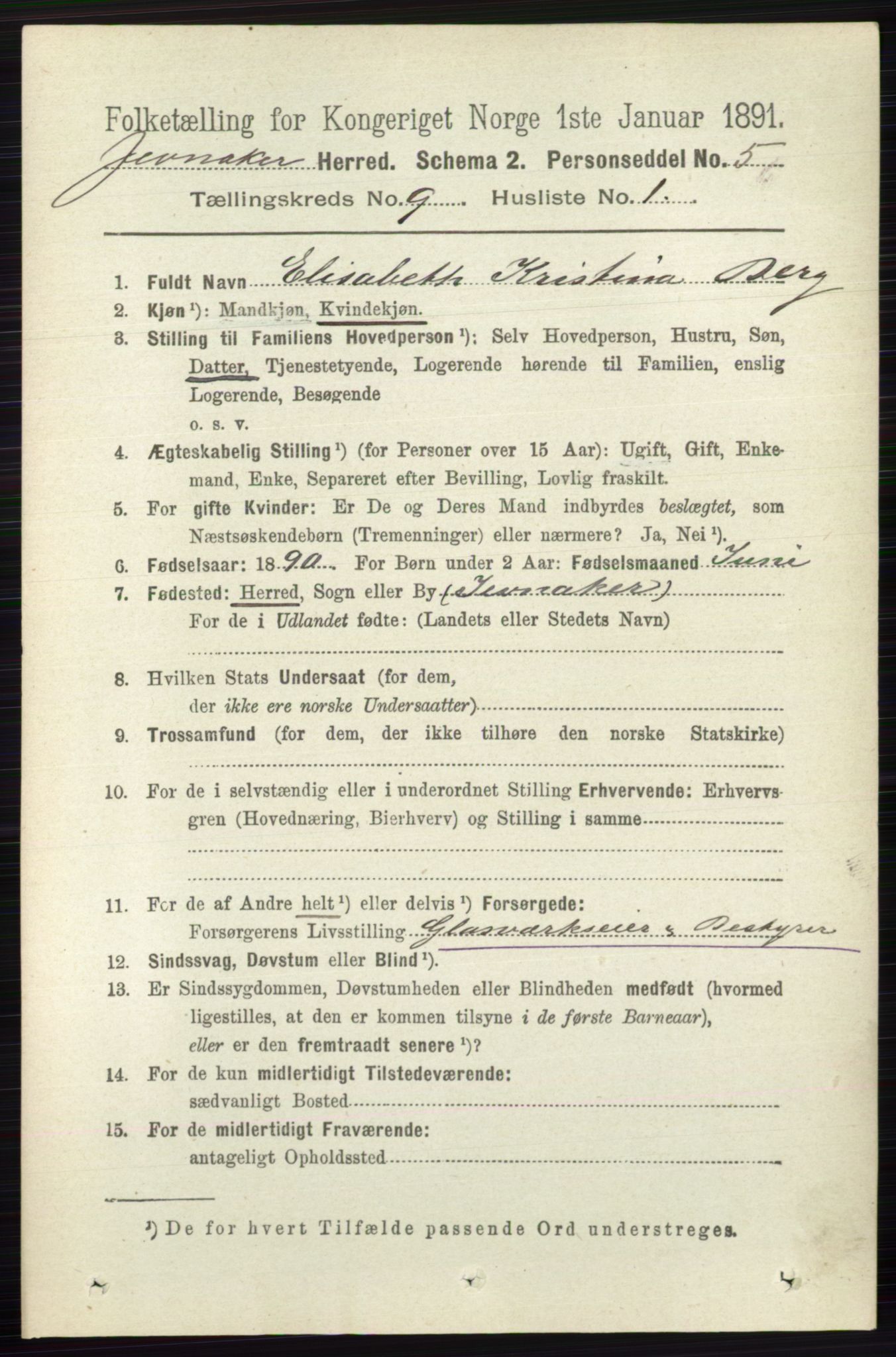 RA, 1891 census for 0532 Jevnaker, 1891, p. 4901